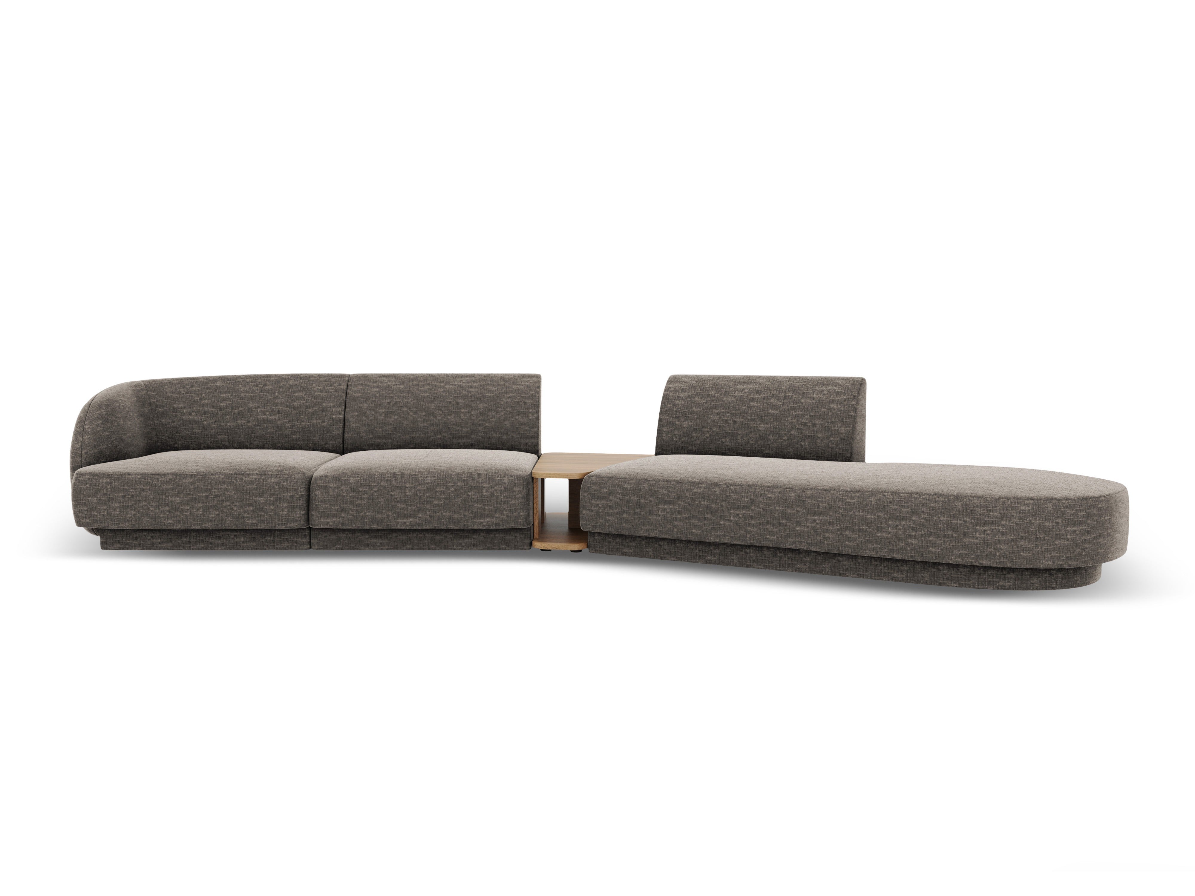 Right-facing modular sofa with table for 4 people MILEY gray silky chenille