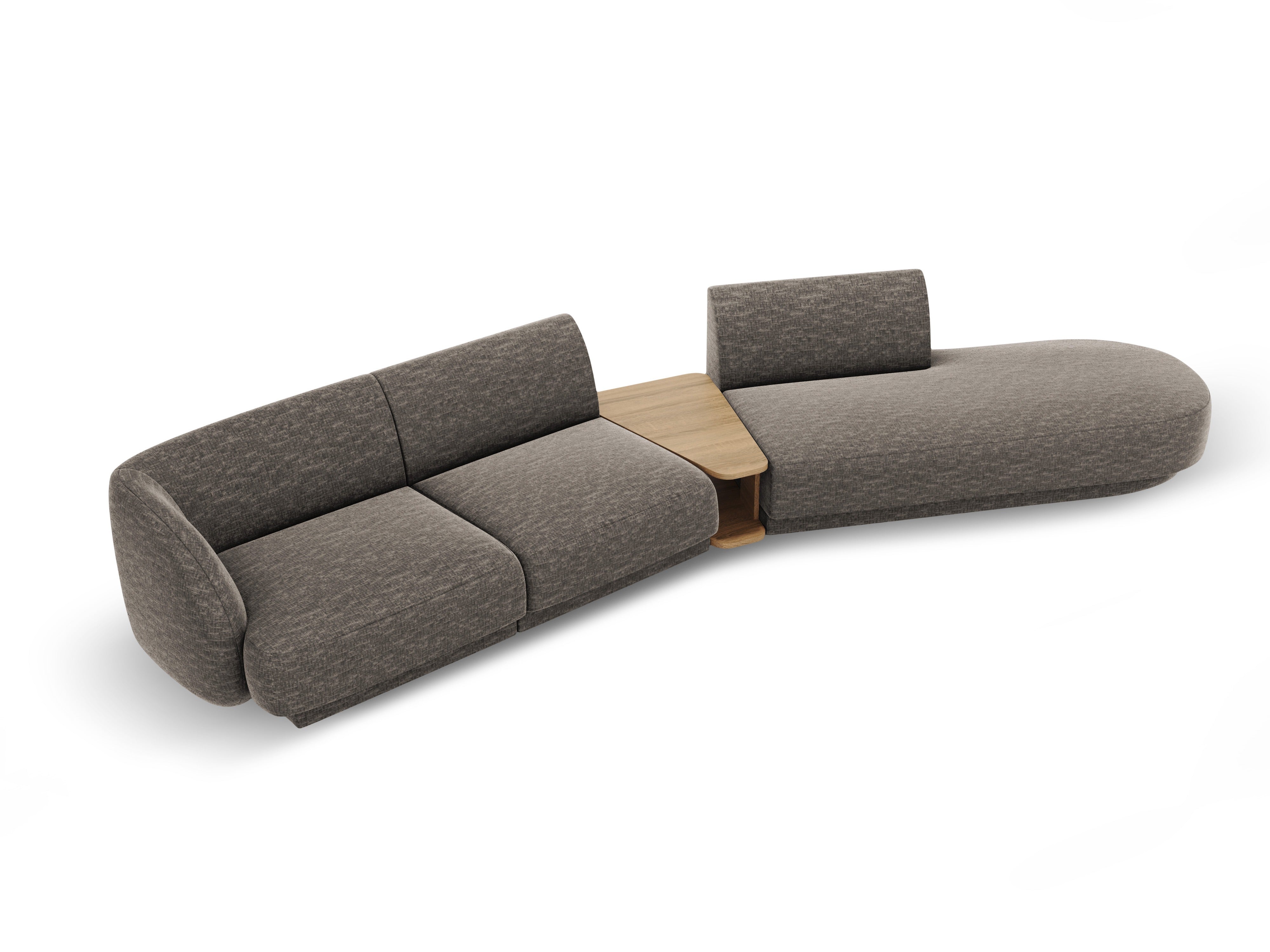 Right-facing modular sofa with table for 4 people MILEY gray silky chenille