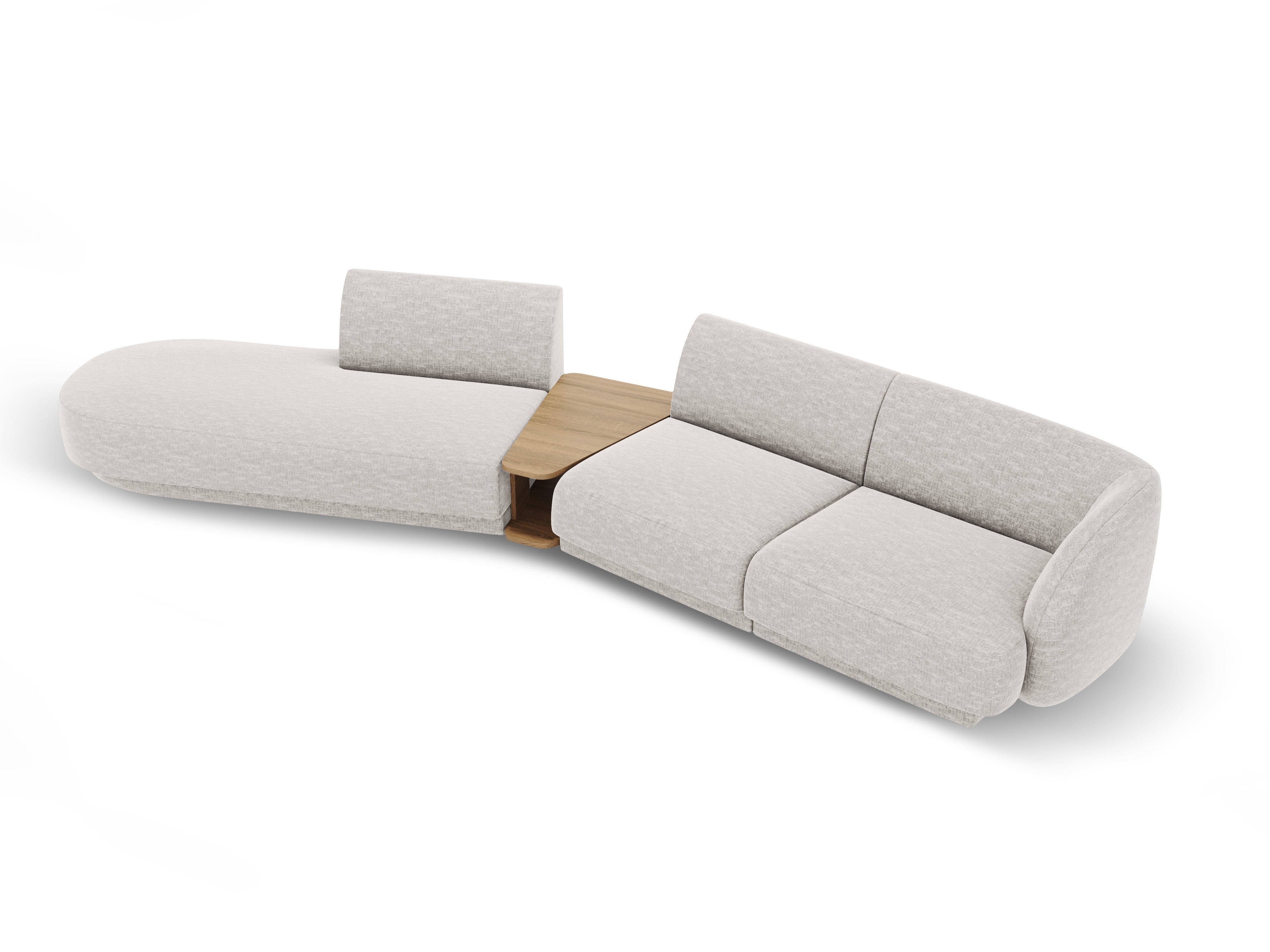 Left-sided modular sofa with table for 4 people MILEY gray chenille