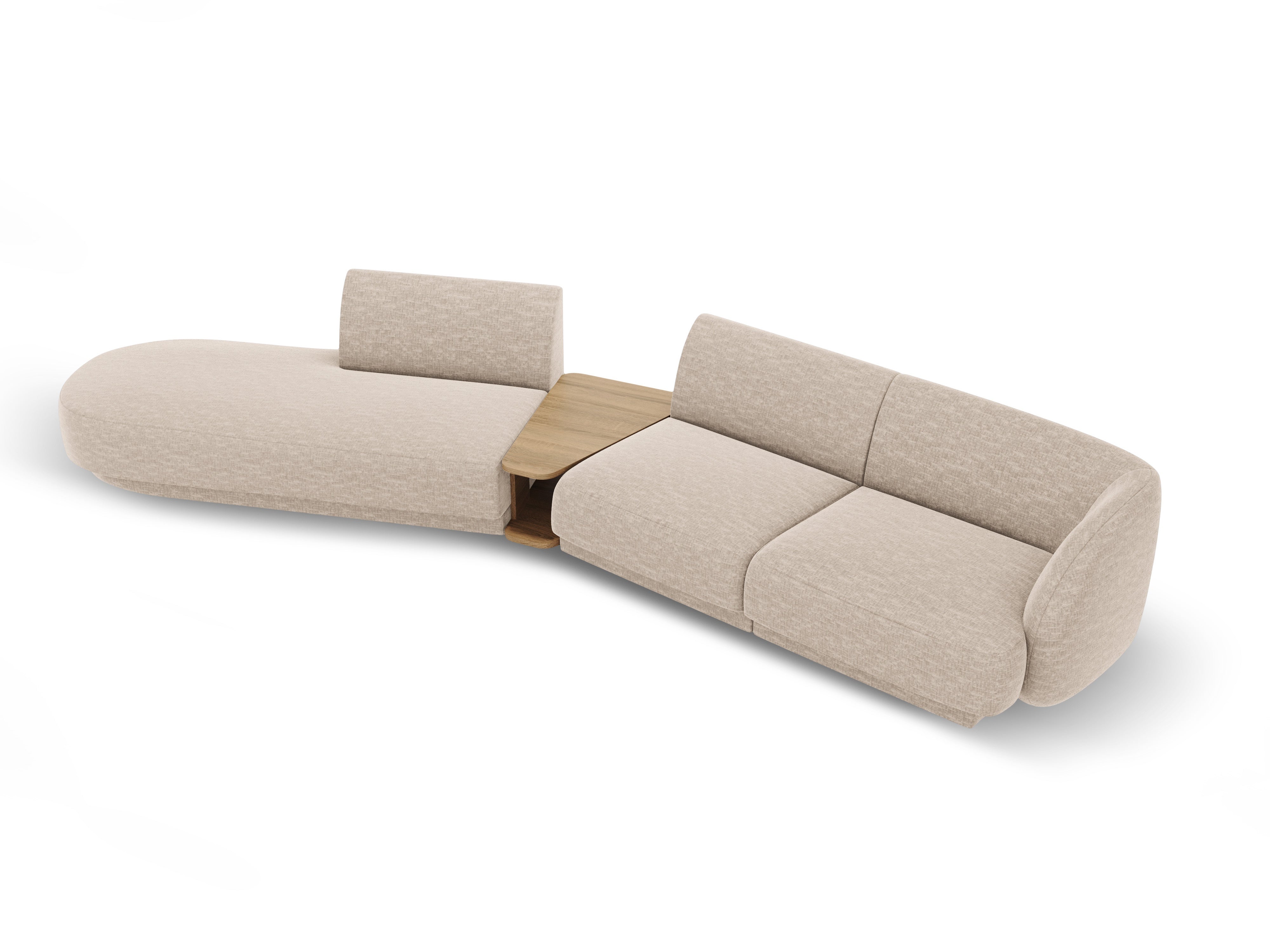 Left-sided modular sofa with table for 4 people MILEY beige chenille