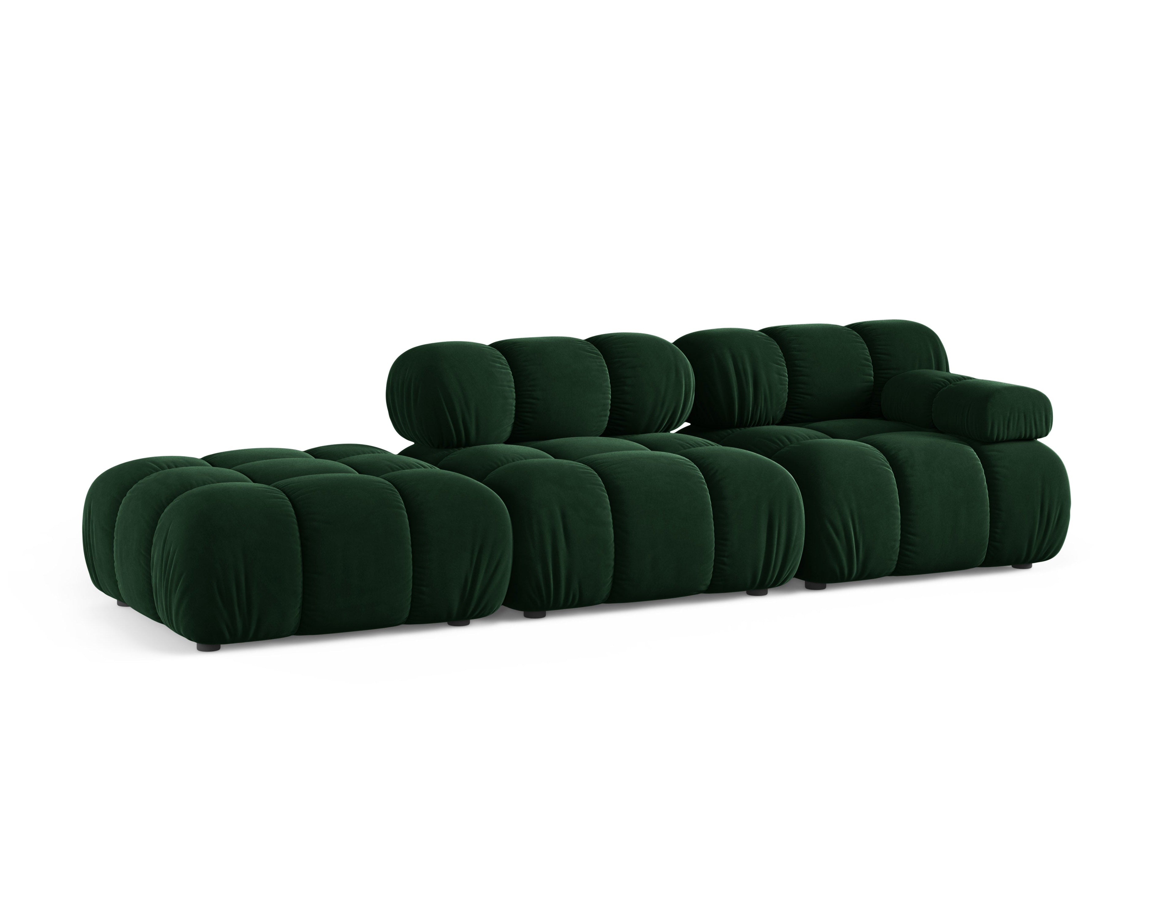 Sofa modulární sametová otevřená levostranná BELLIS v lahvově zelené barvě
