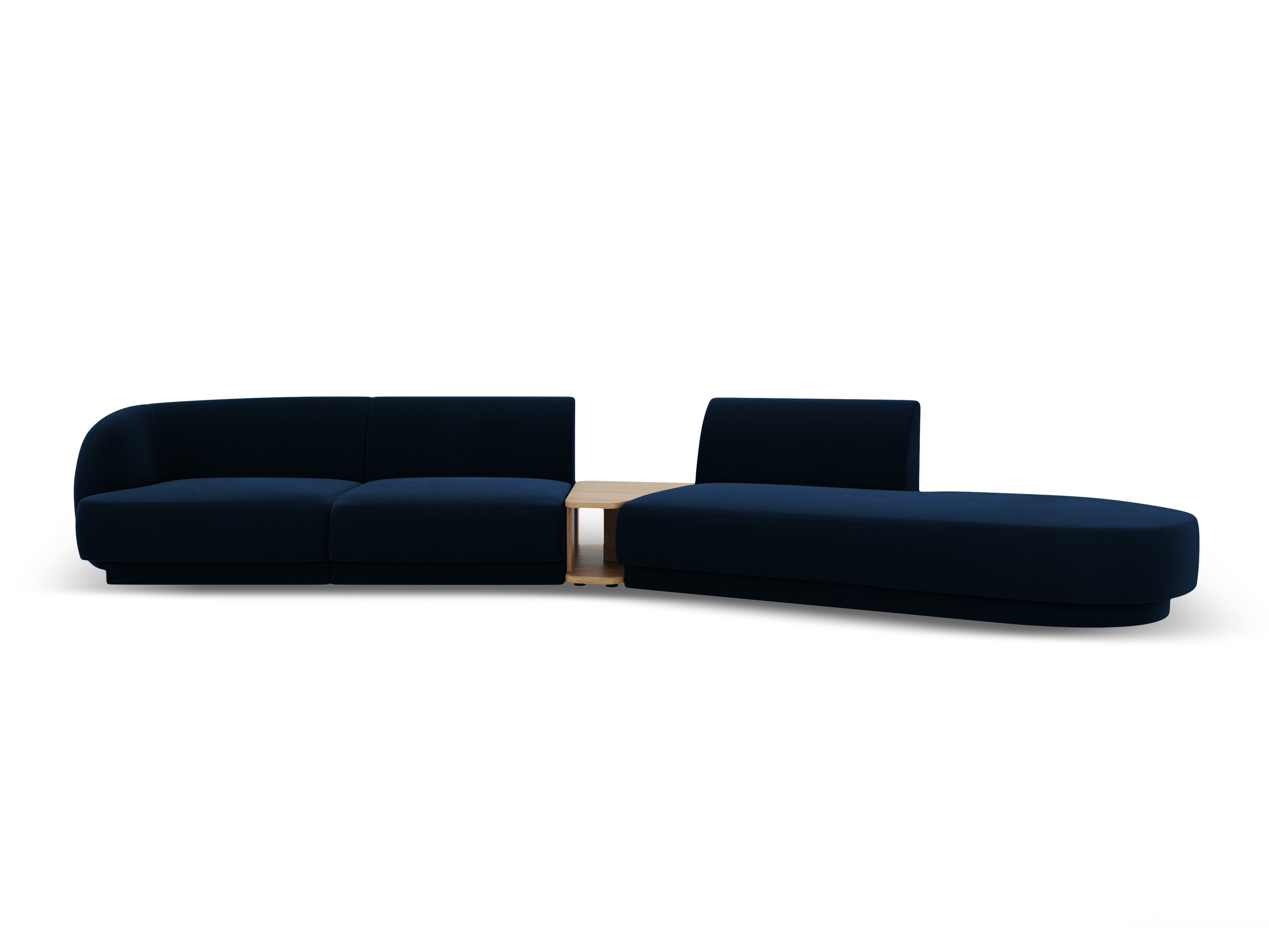 Right-facing modular sofa with table for 4 people in royal blue velvet MILEY