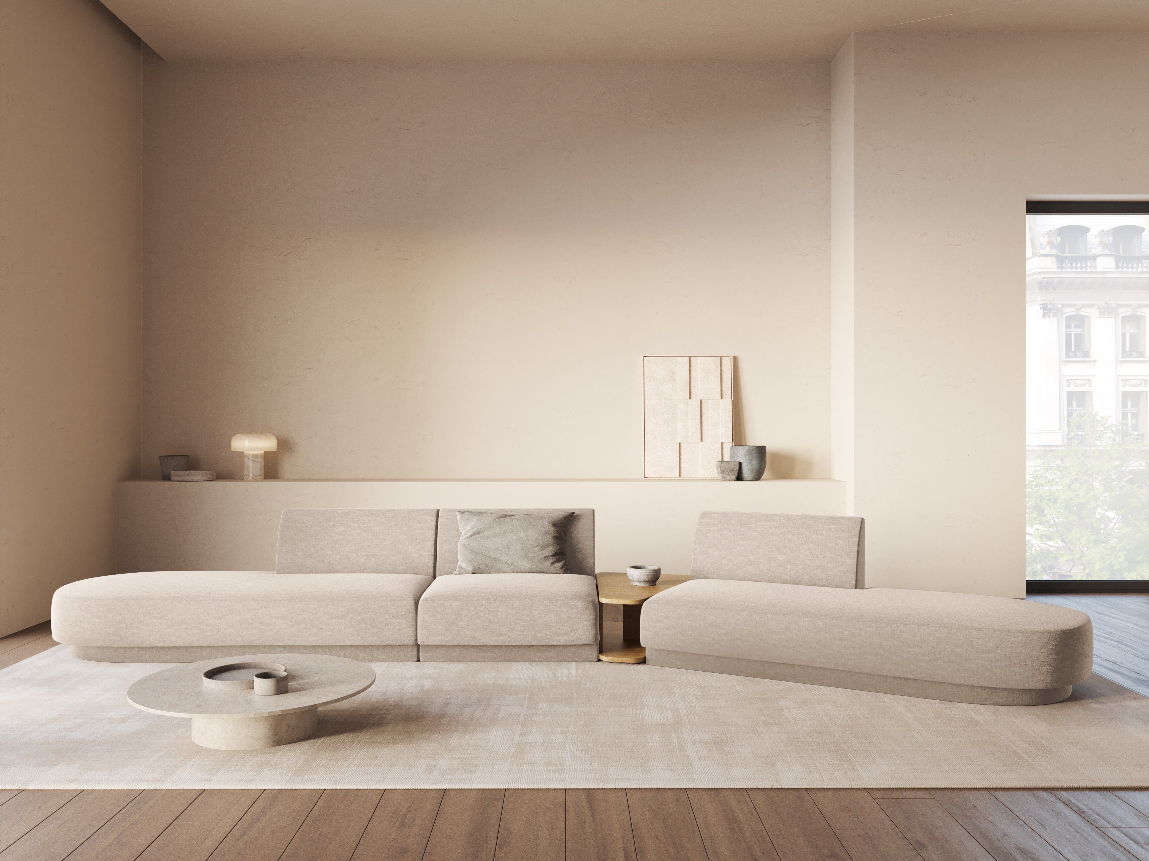 Modulární pohovka pravostranná se stolkem pro 5 osob MILEY béžový šenil