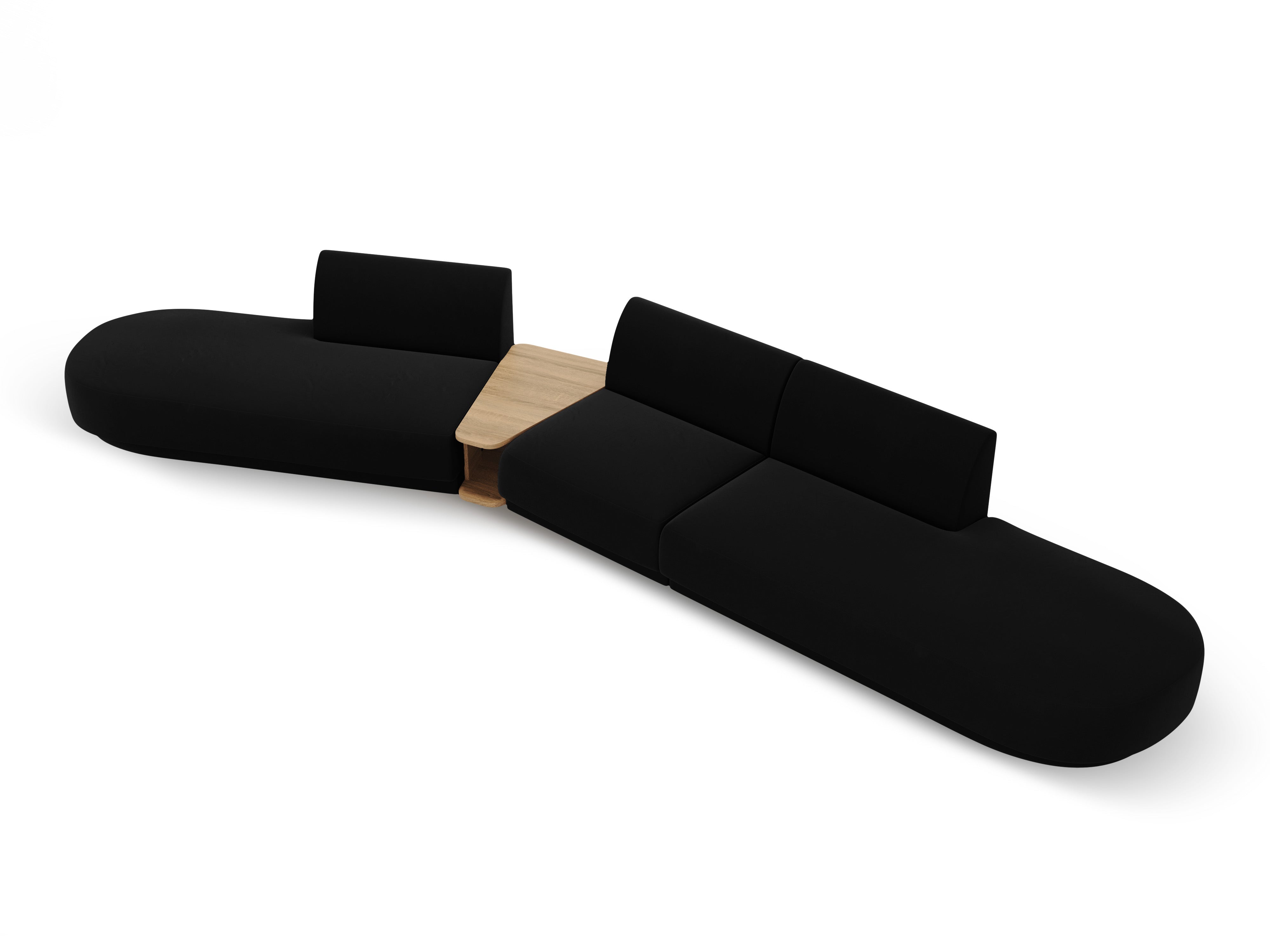 Left-sided modular sofa with table, 5-seater, velvet MILEY black