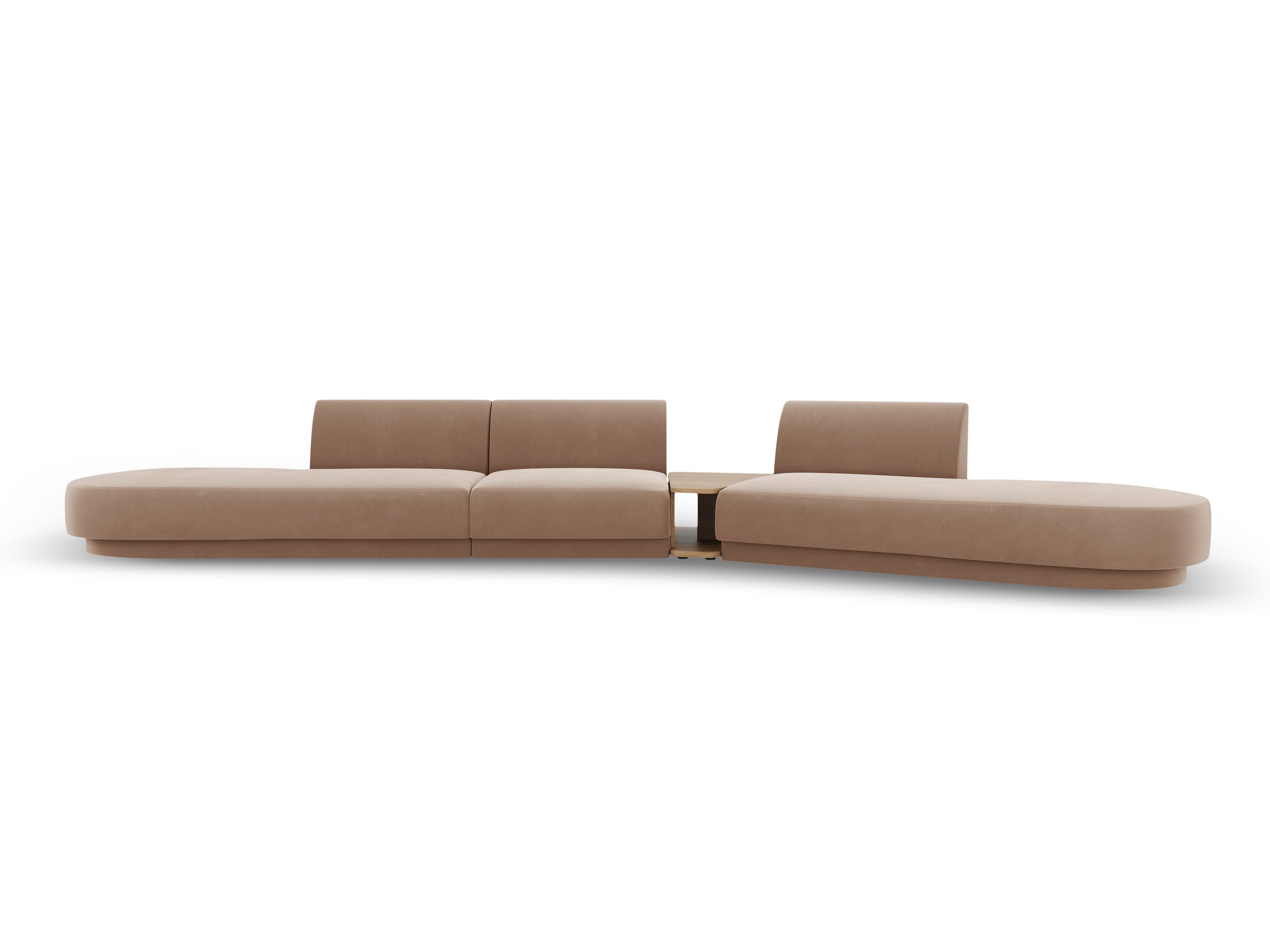 Right-facing modular sofa with table, 5-seater, velvet MILEY cappuccino