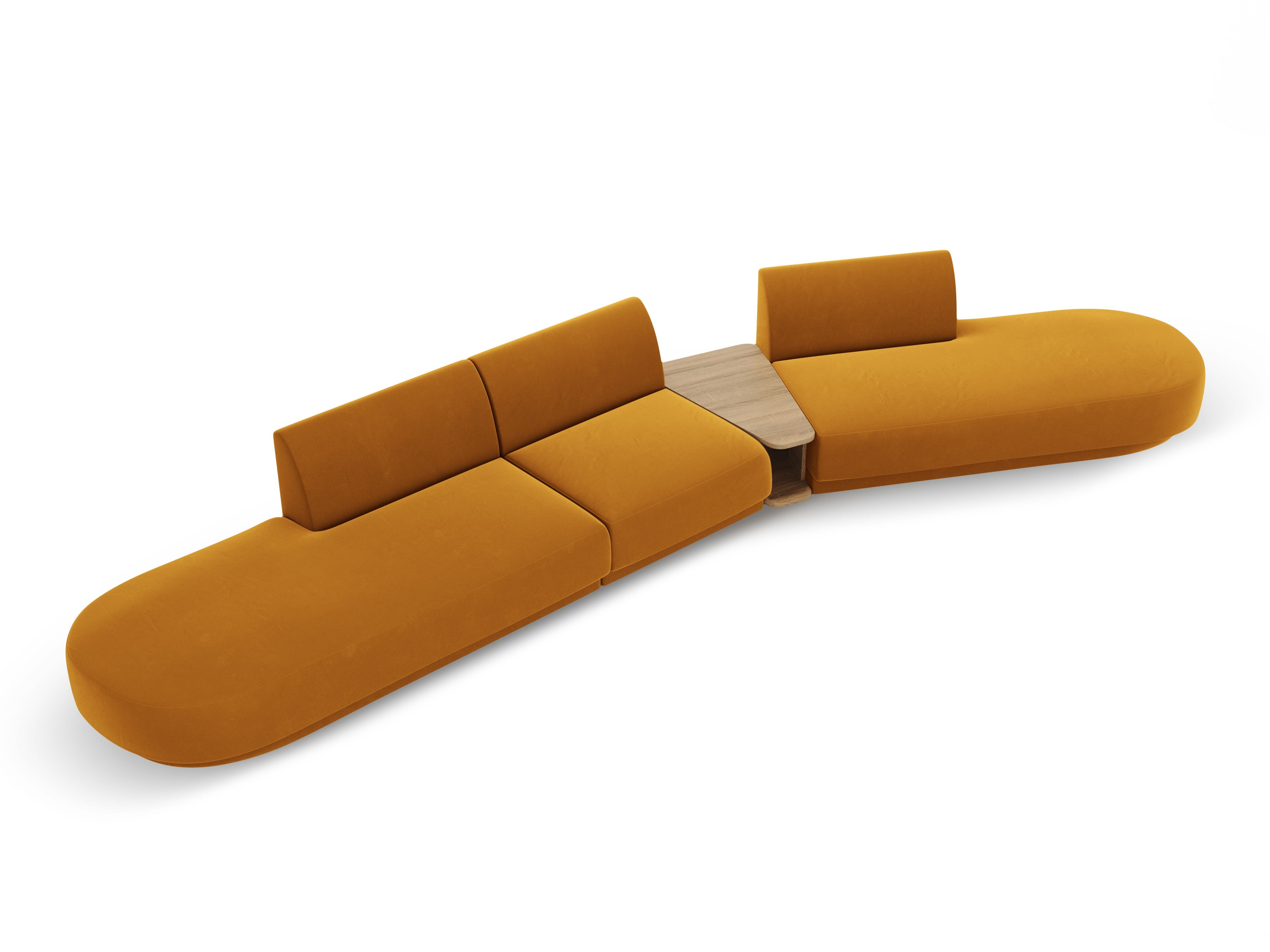Right-facing modular sofa with table, 5-seater, velvet MILEY, yellow
