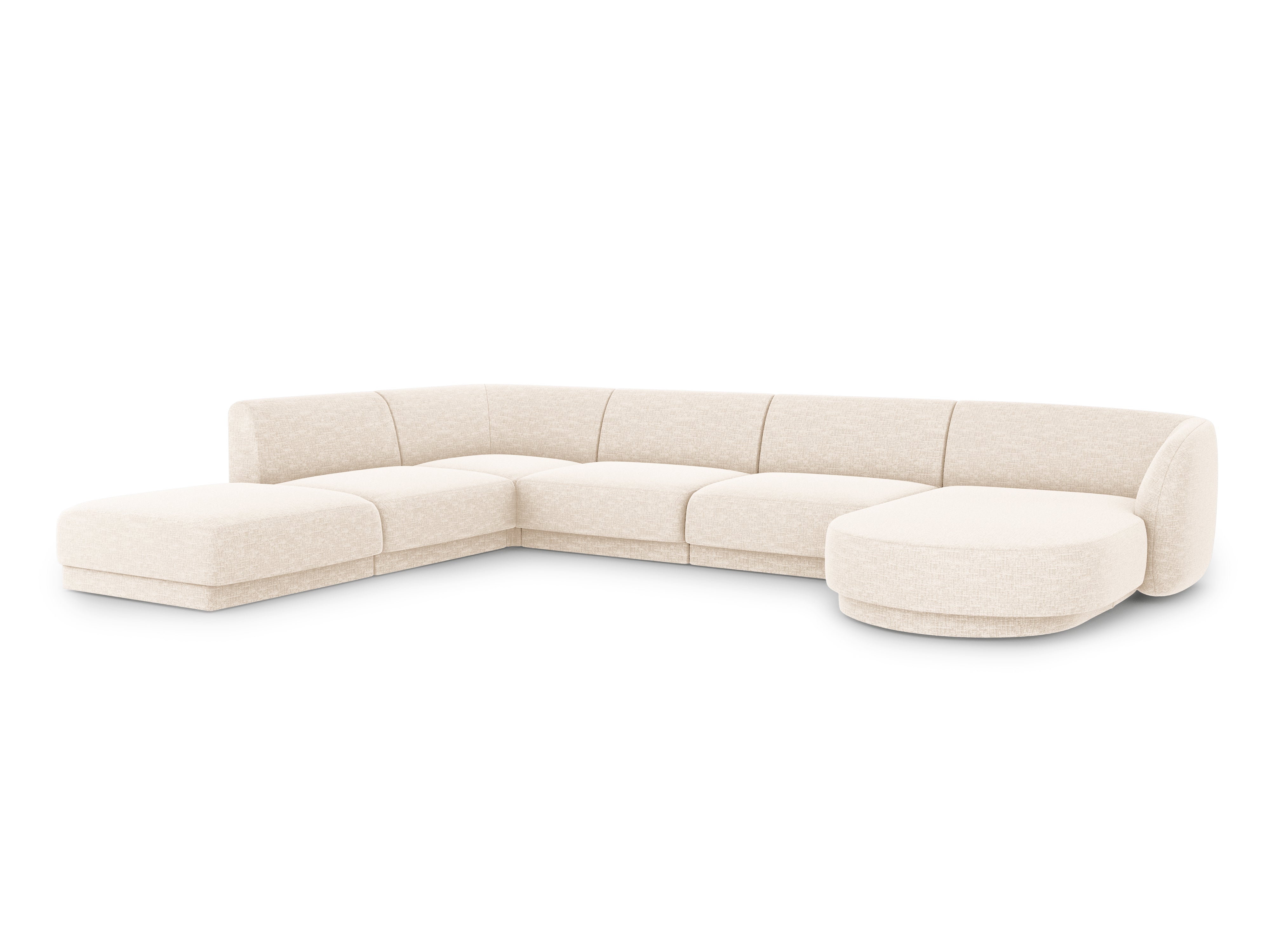 Sofa lewostronna panoramiczna w tkaninie szenilowej 6-osobowa MILEY jasnobeżowy Micadoni    Eye on Design