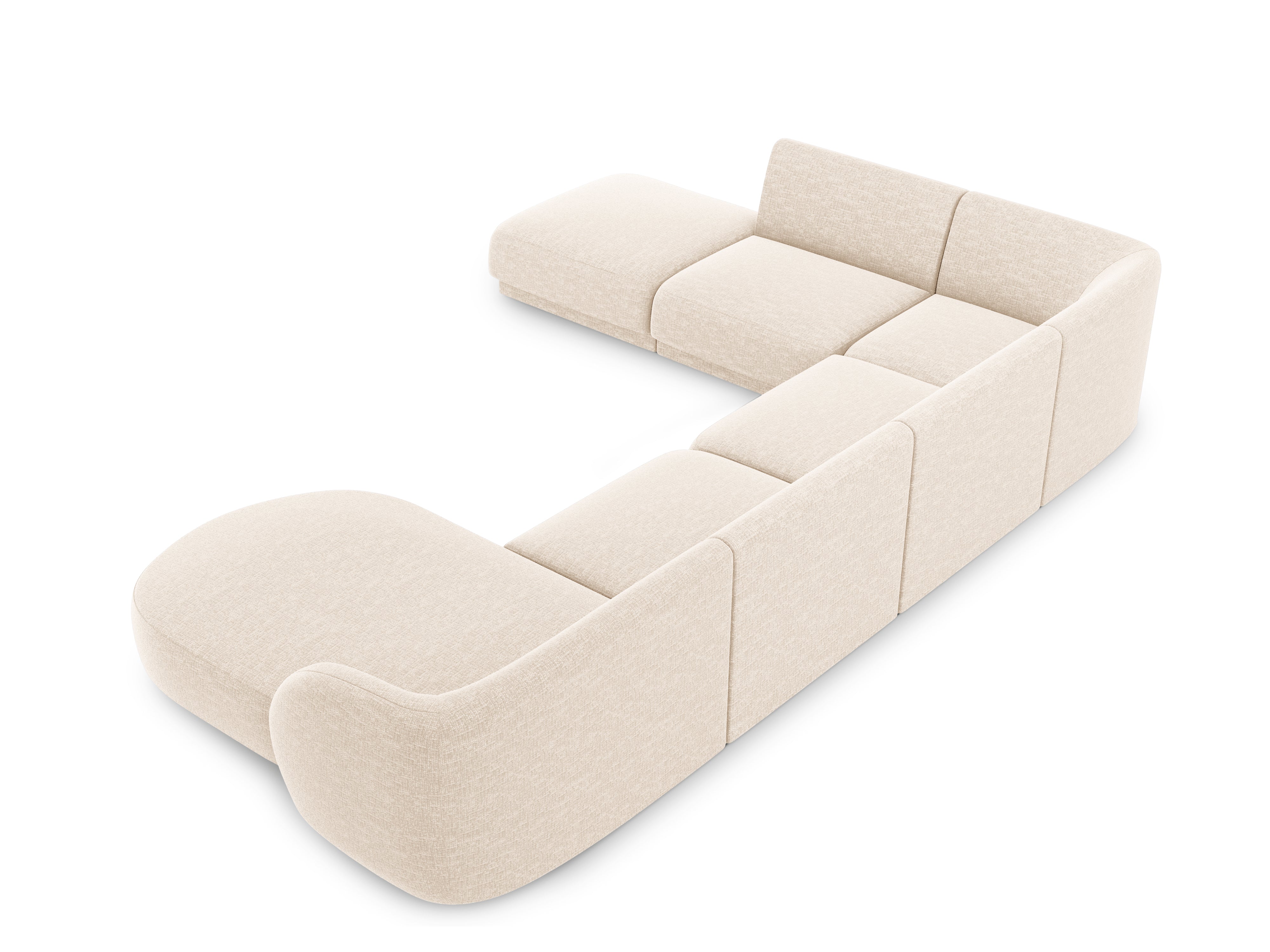 Sofa lewostronna panoramiczna w tkaninie szenilowej 6-osobowa MILEY jasnobeżowy Micadoni    Eye on Design