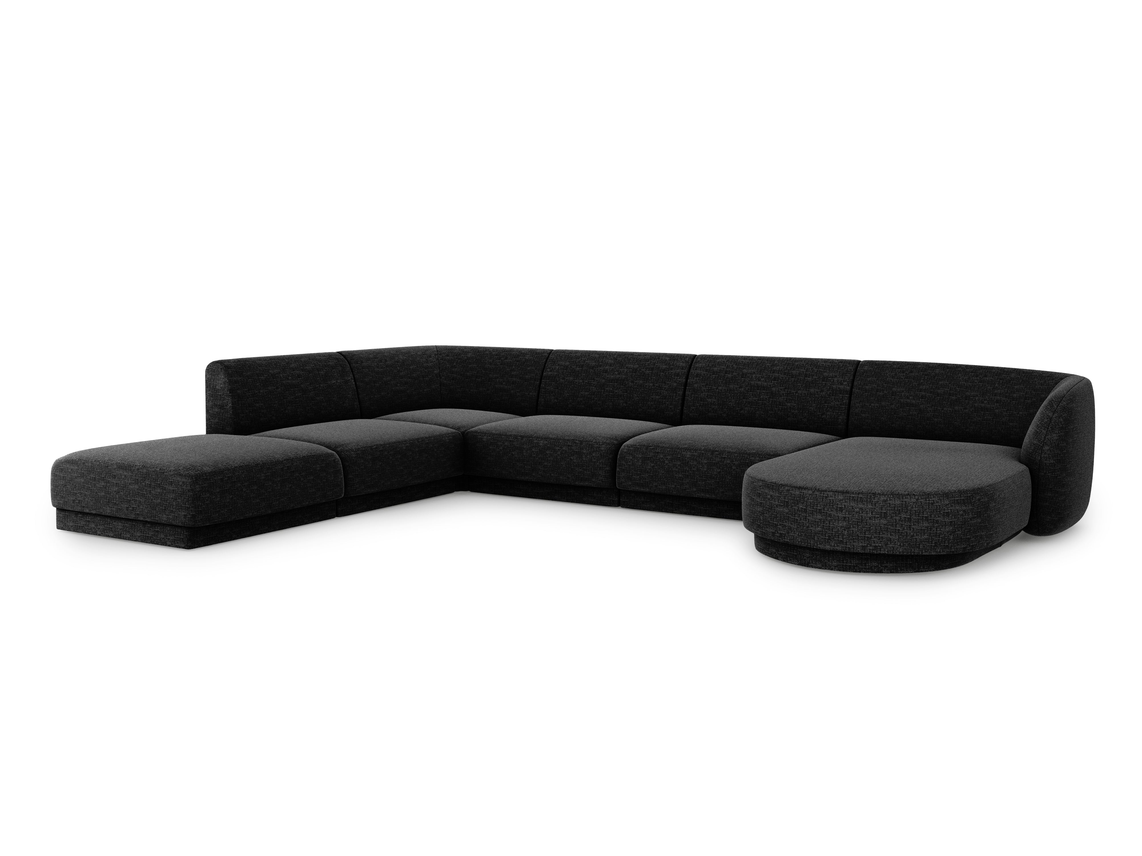 Sofa lewostronna panoramiczna w tkaninie szenilowej 6-osobowa MILEY czarny Micadoni    Eye on Design