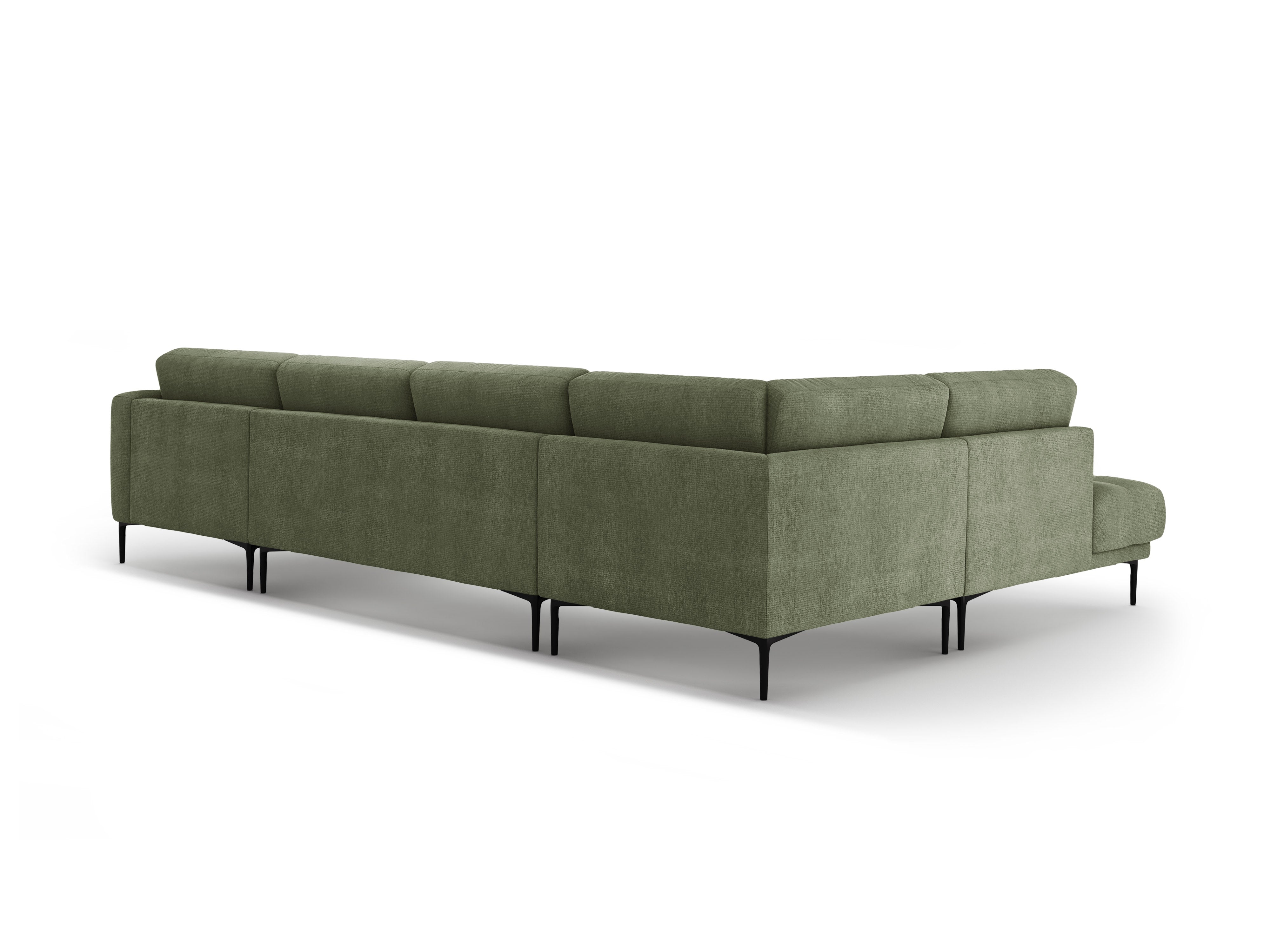 Left-sided panoramic corner sofa BEMY olive chenille