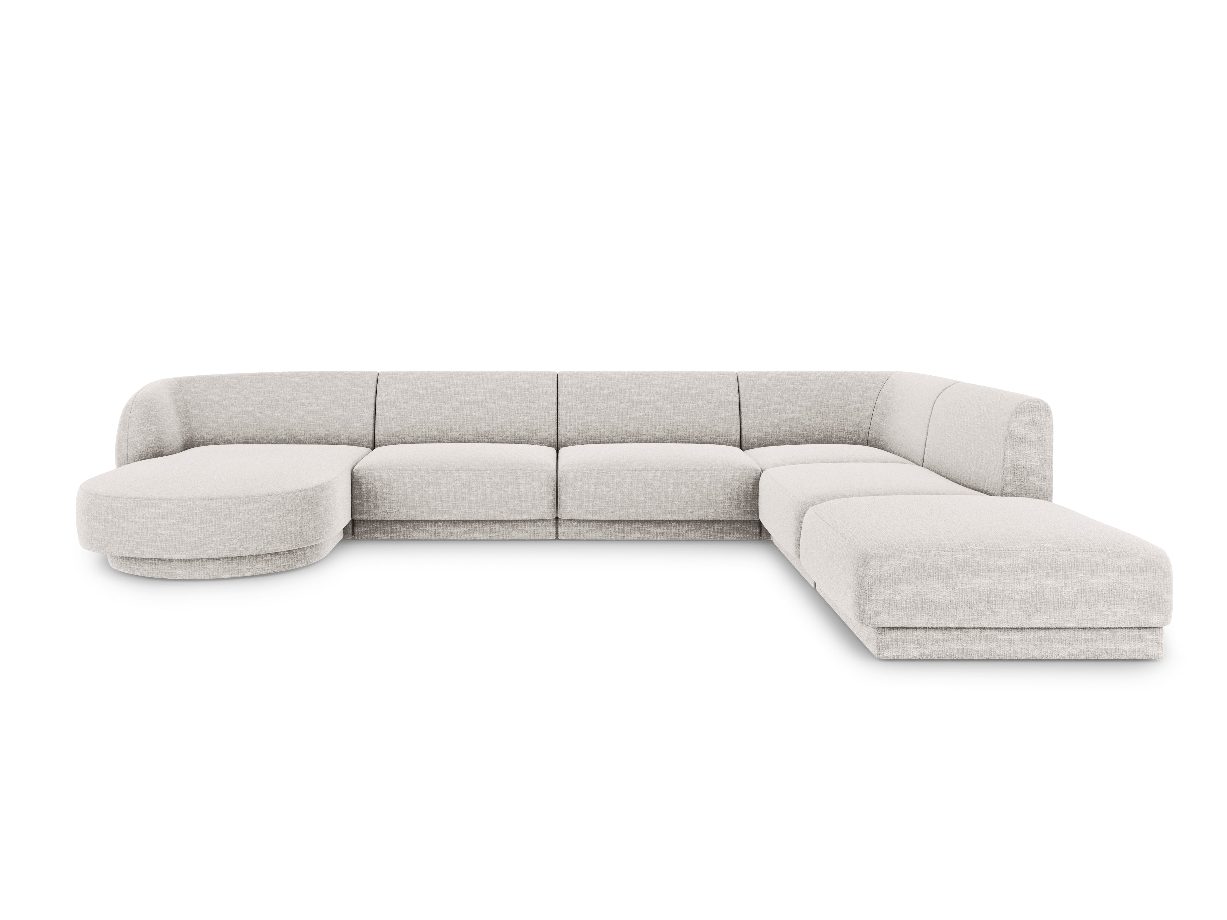 Sofa prawostronna panoramiczna w tkaninie szenilowej 6-osobowa MILEY jasnoszary Micadoni    Eye on Design