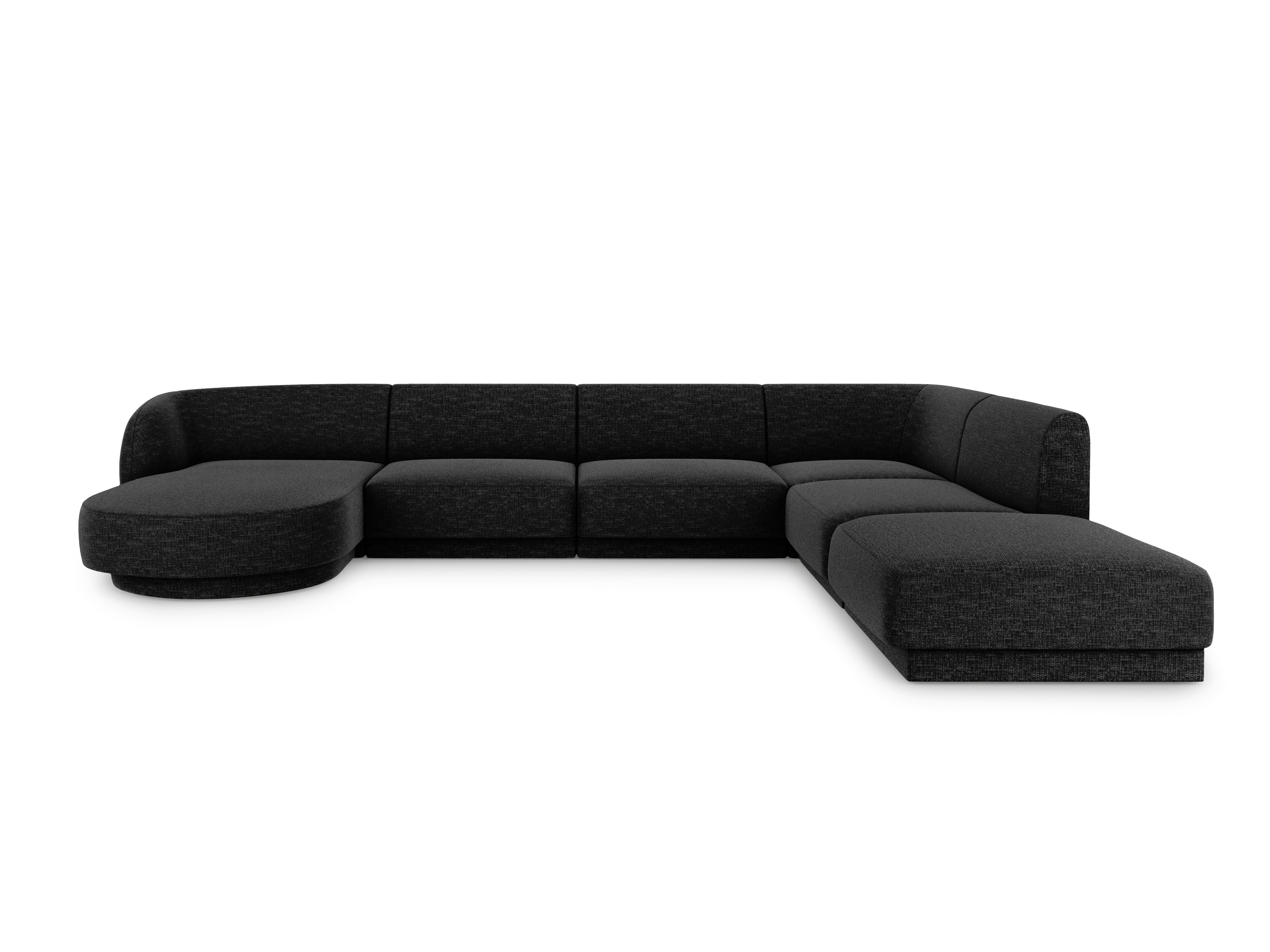 Sofa prawostronna panoramiczna w tkaninie szenilowej 6-osobowa MILEY czarny Micadoni    Eye on Design