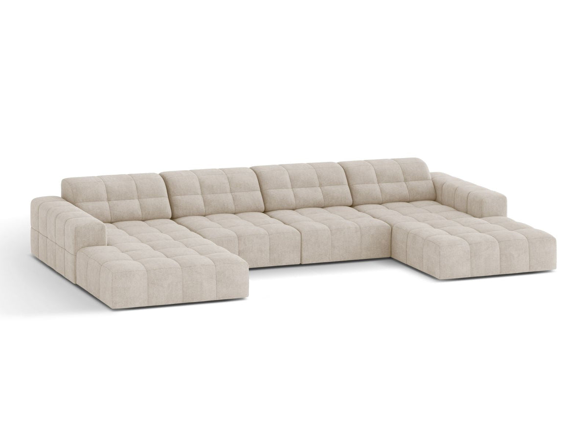 Sofa panoramiczna 6-osobowa JENNIFER jasnobeżowy szenil – ujęcie boczne