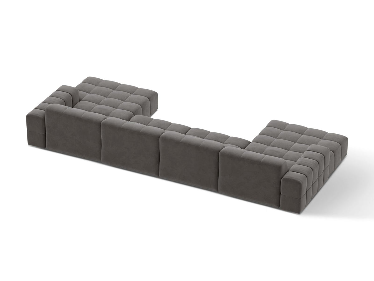 Sofa aksamitna panoramiczna 6-osobowa JENNIFER jasnoszary Bluvel – ujęcie tylne