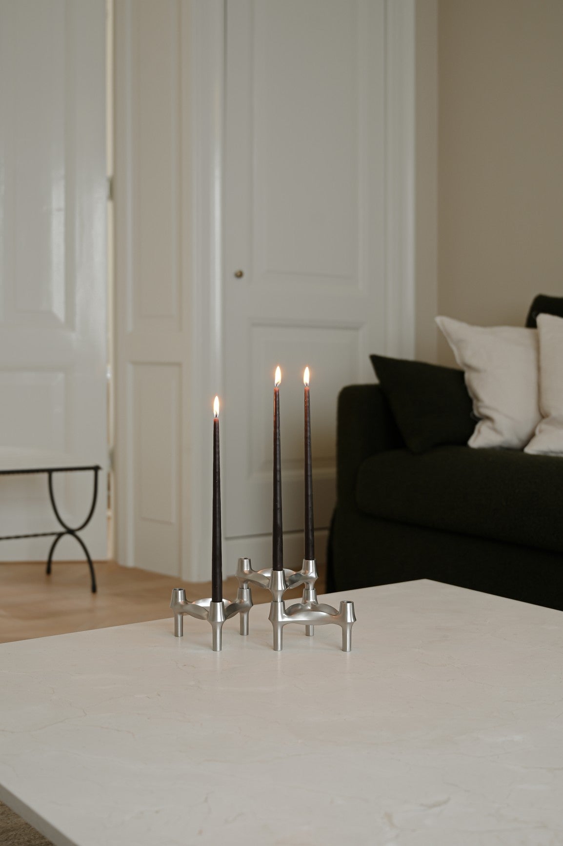 BMF Brushed Chrome Candle Holder Set