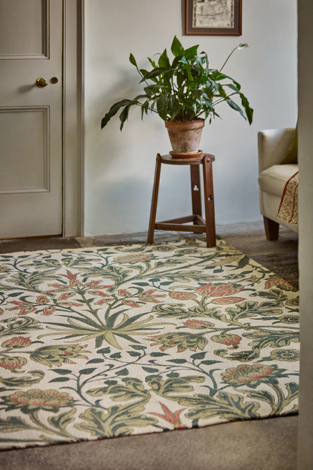 HIACINTH NATURAL beige rug with green