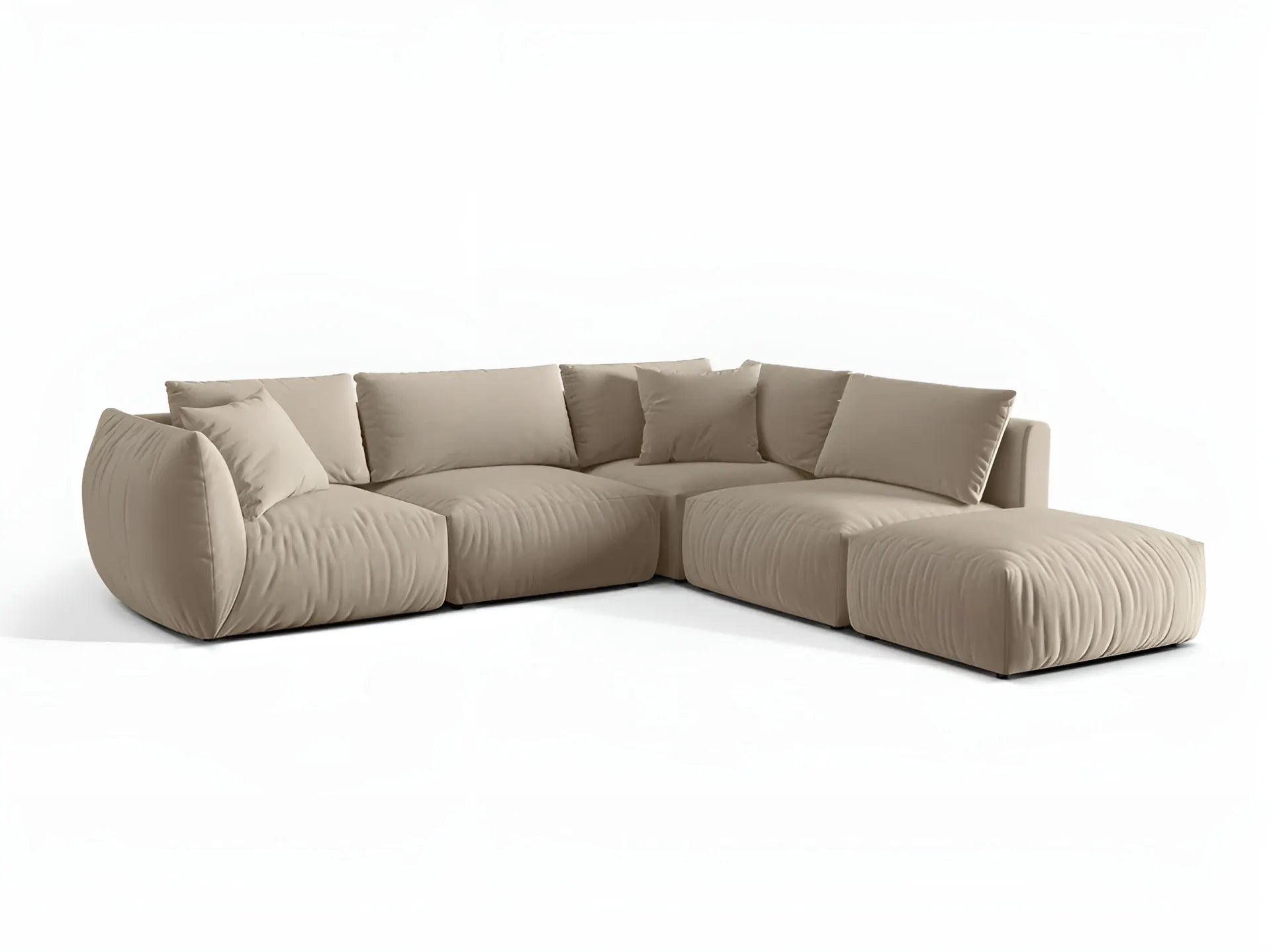 Velvet modular corner sofa for 4 people right-facing CHRIS ecru