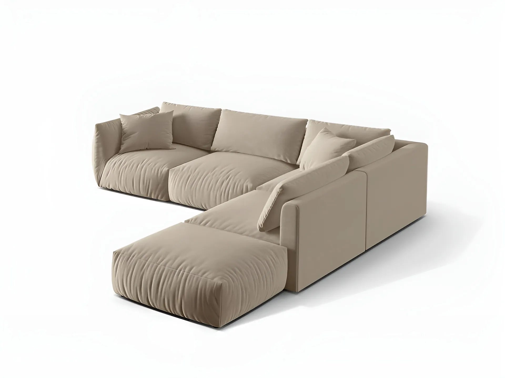 Velvet modular corner sofa for 4 people right-facing CHRIS ecru