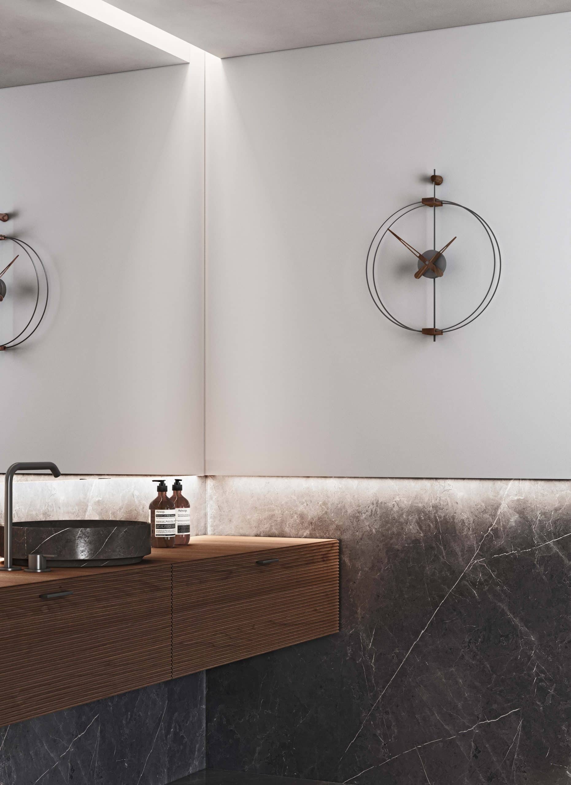 Nástěnné hodiny MICRO BARCELONA ořechové dřevo s černou a šedou