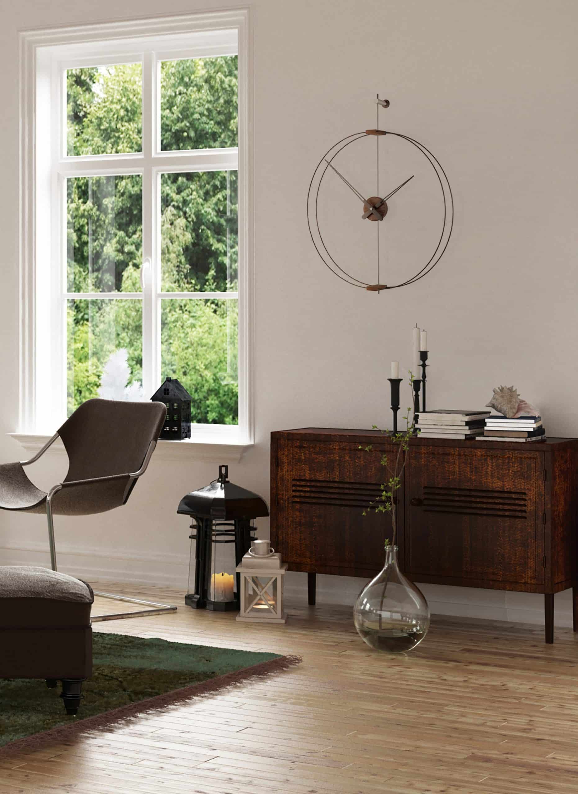 Nástěnné hodiny BARCELONA MINI ořechové dřevo s černou a stříbrnou