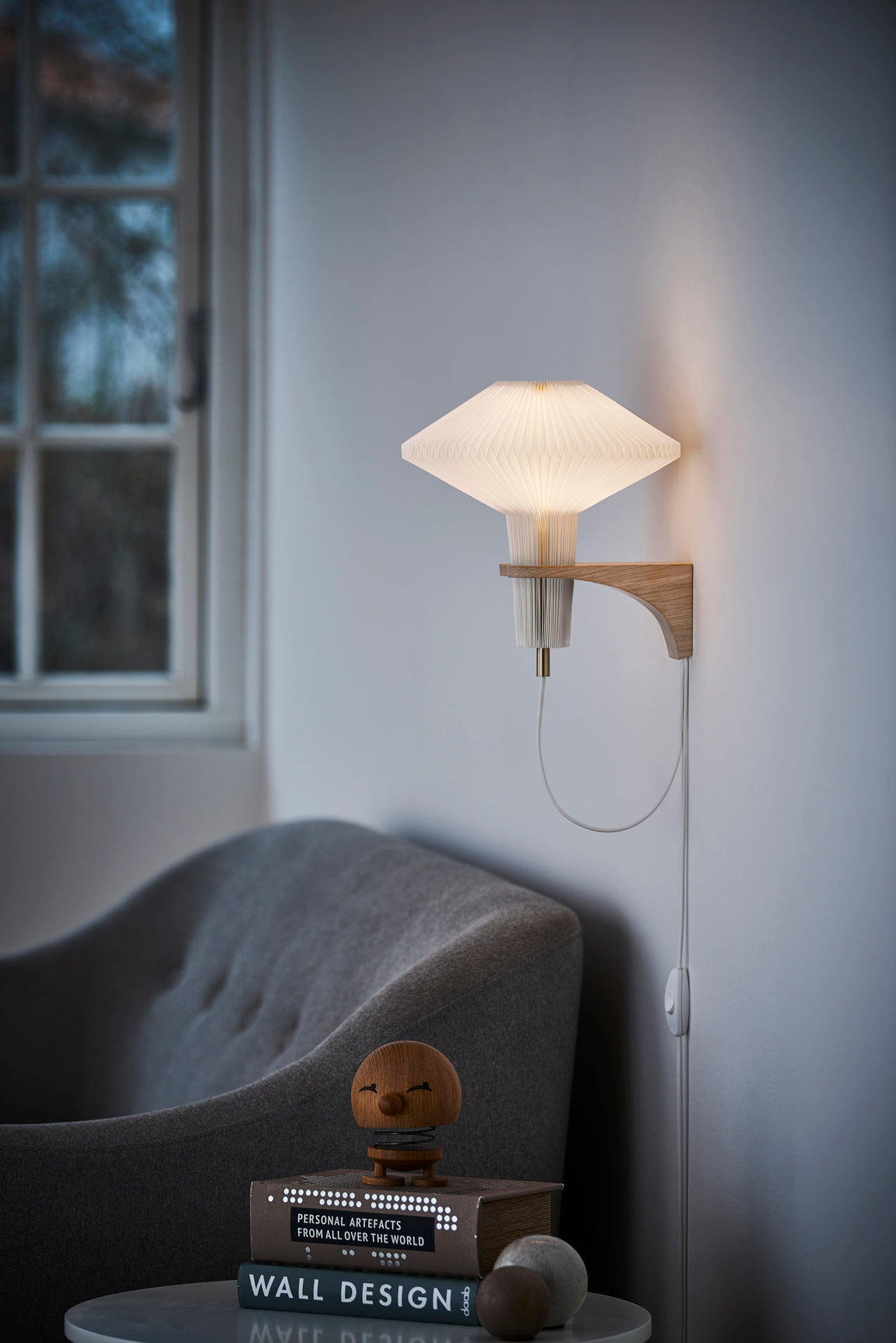 Wall Lamp MODEL 204 MUSHROOM white with dark oak base