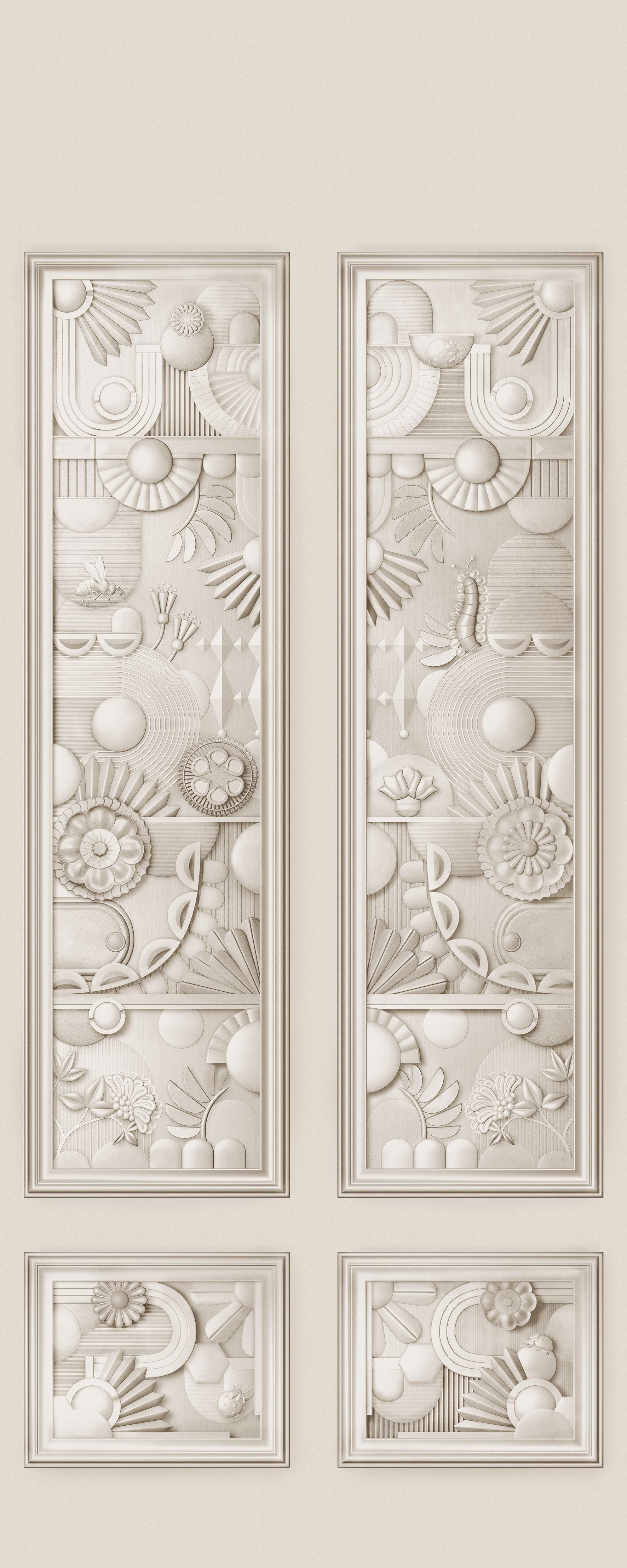 Textilní nástěnná dekorace ve stylu art deco GREENHOUSE GATHERING světlá béžová