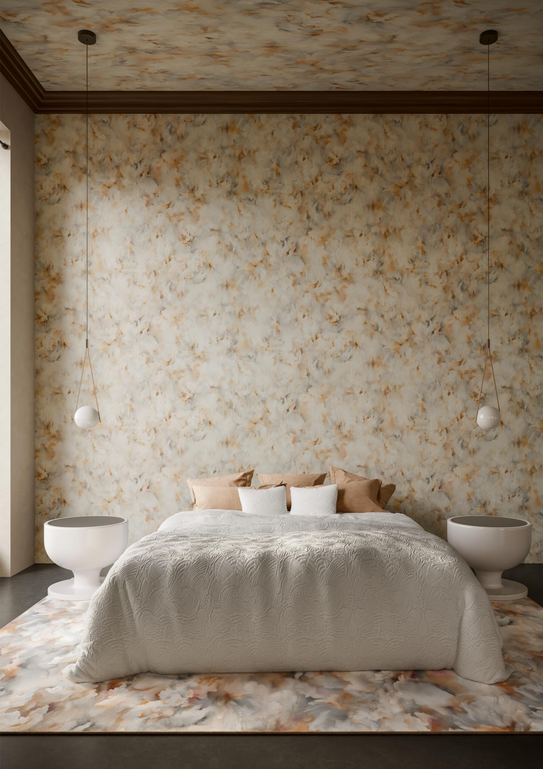 Textilní tapeta hedvábná s motivem květinových okvětních lístků SILK BOMBIS růžová s modrou