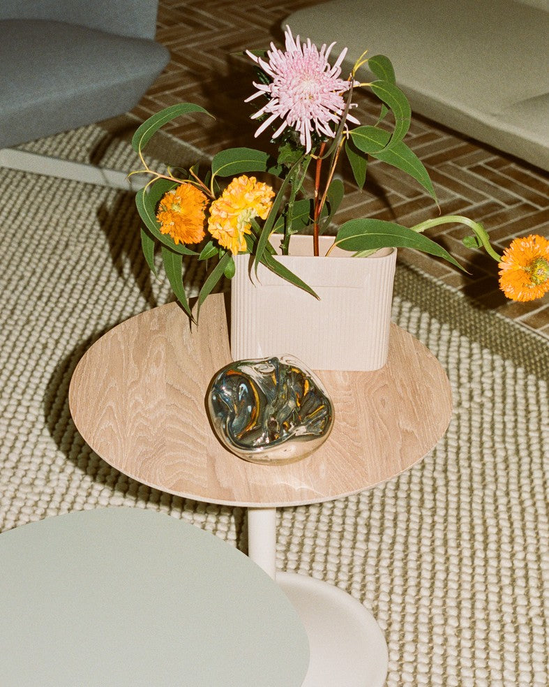 SOFT Side Table in Oak Wood with Light Gray Base