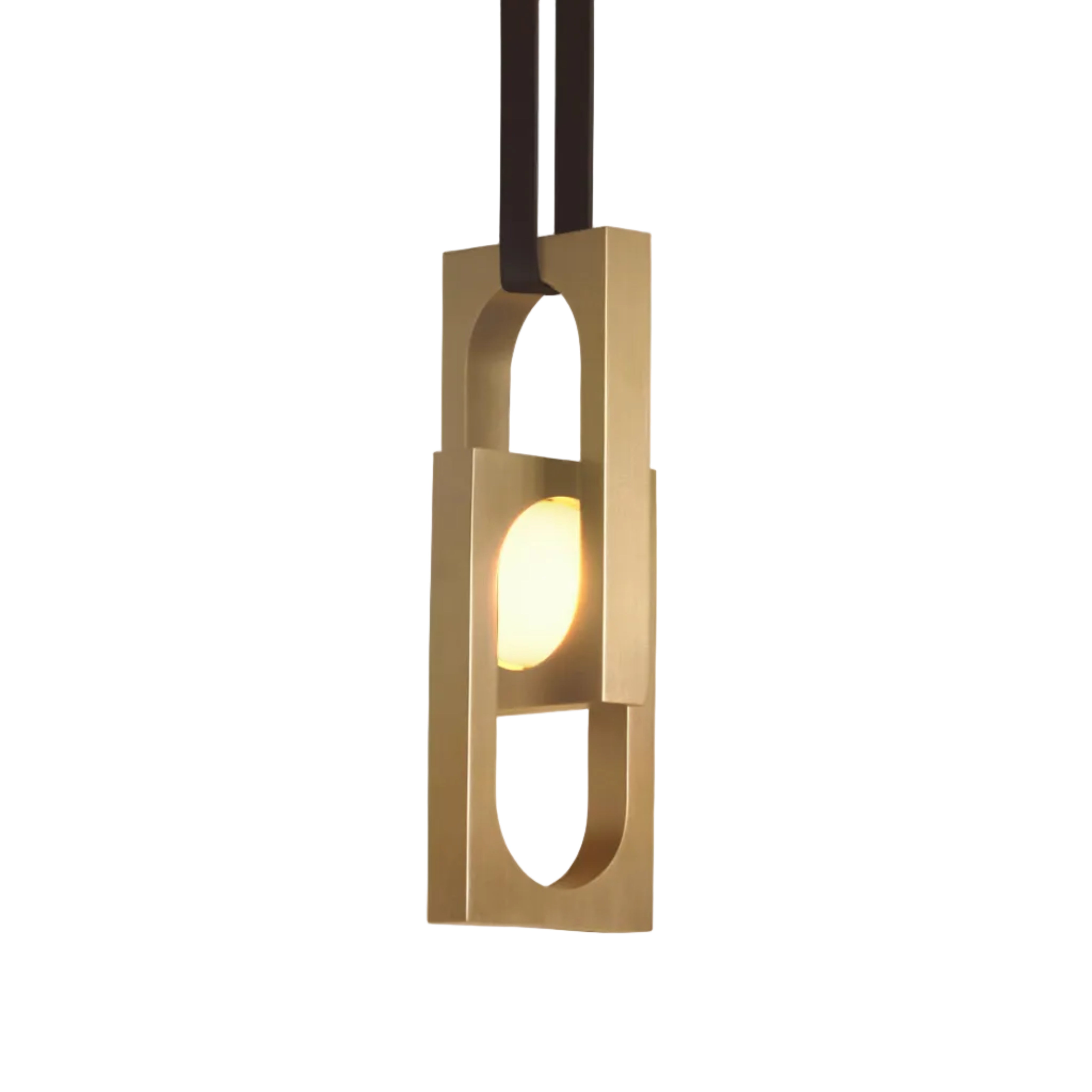 Lampa visící MYTHOS DUO s opálovým stínidlem a mosaznými detaily.