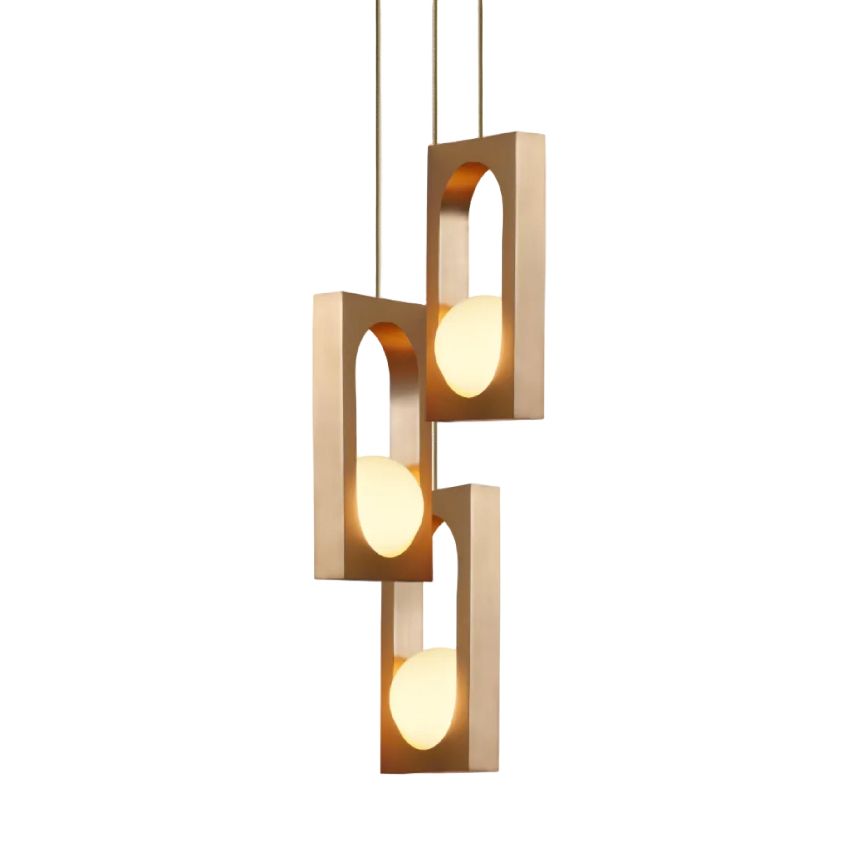 Lampa visící 3-bodová MYTHOS s opálovým stínidlem a mosaznými detaily.