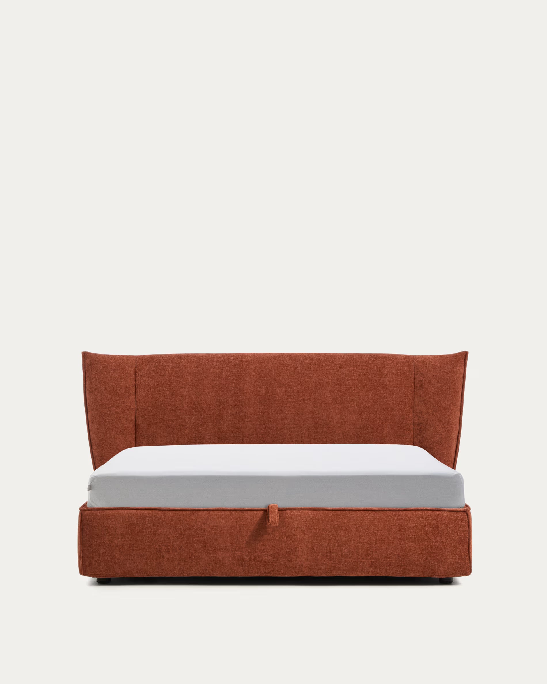ARVIAN bed with storage for bedding, brick chenille
