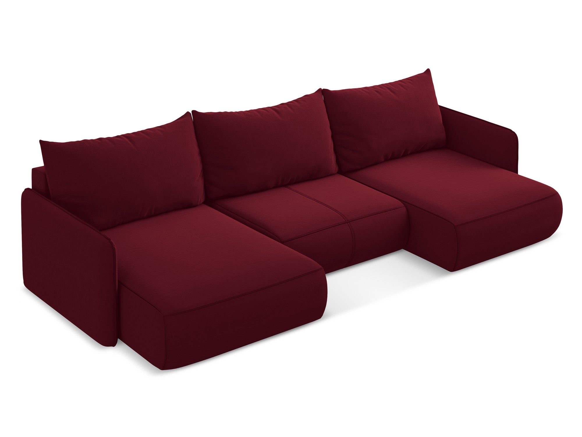 Burgundy Velvet Panoramic Corner Sofa with Sleeping Function NANEA