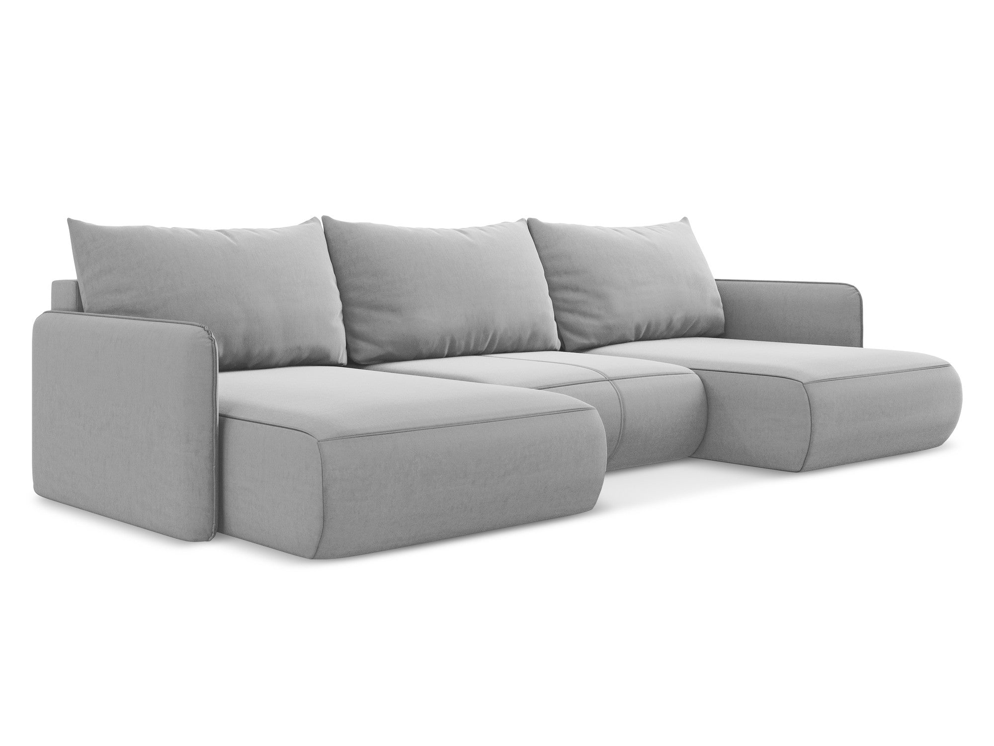 Gray velvet panoramic corner sofa with sleeping function NANEA