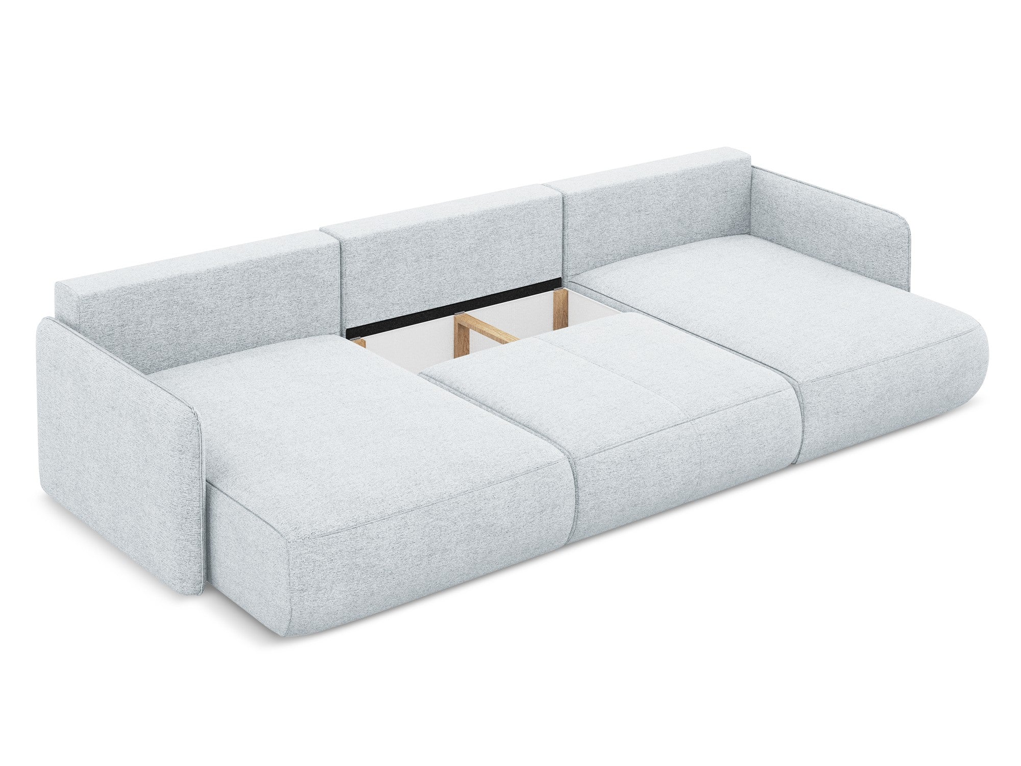 Panoramic corner sofa with sleeping function NANEA light blue chenille