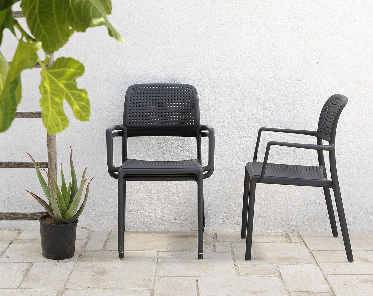 Outdoor chair with armrests BORA taupe