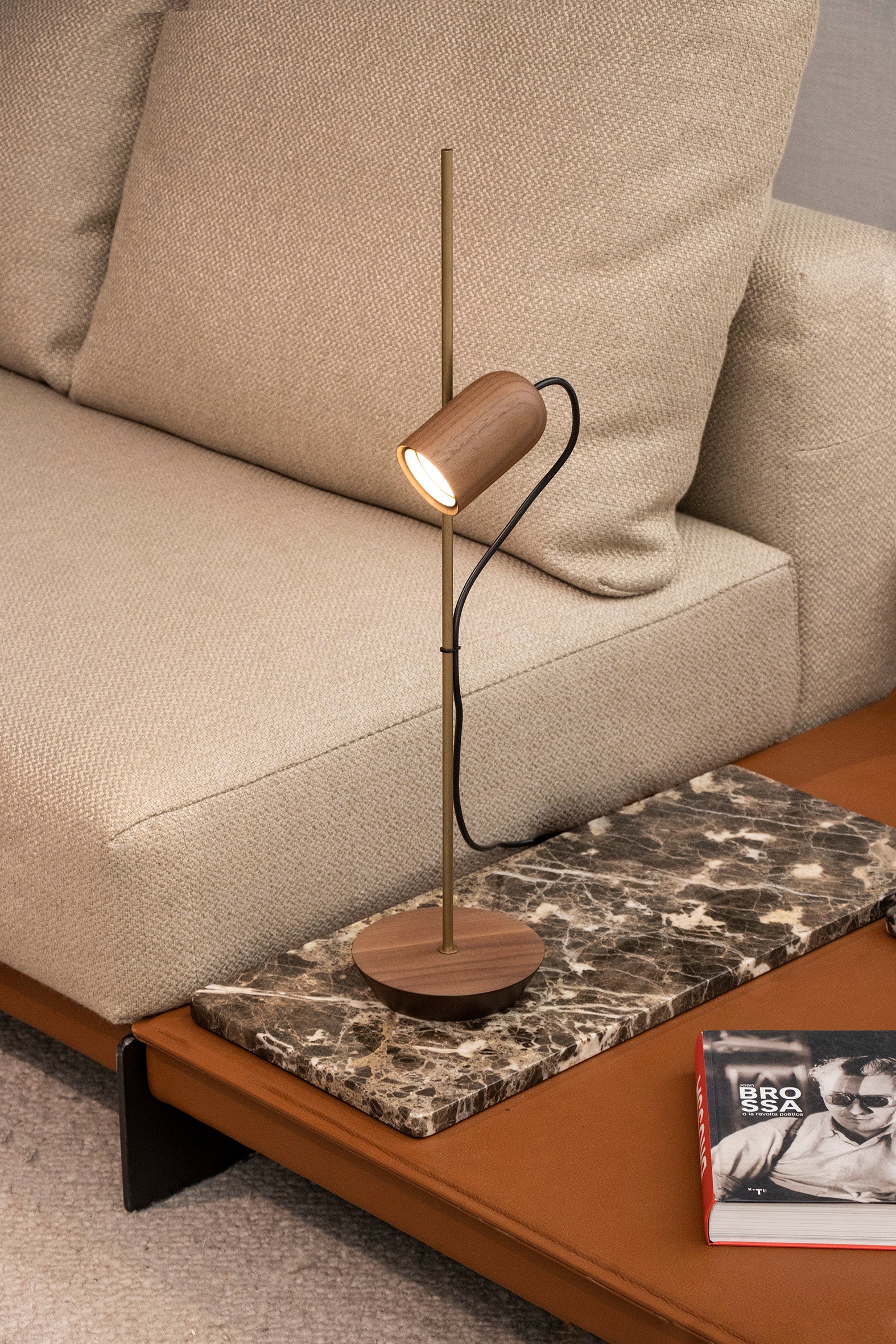 ONFA Table Lamp Walnut Wood with Brass Finish