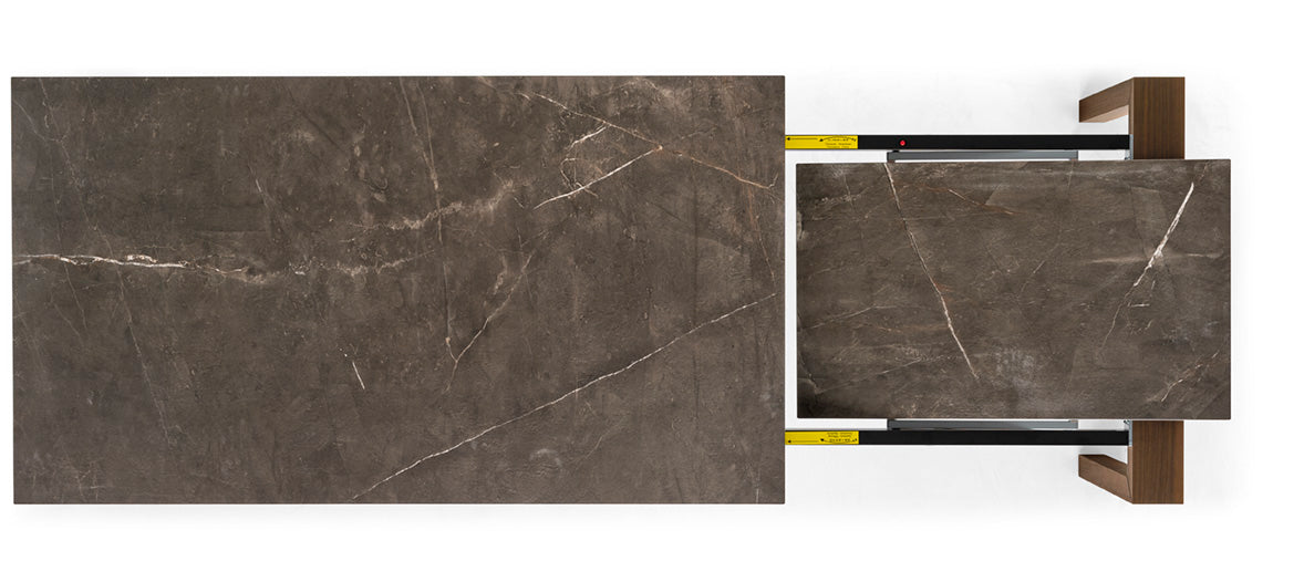 Rozkládací stůl OMNIA šedá deska s tmavým dřevěným podstavcem