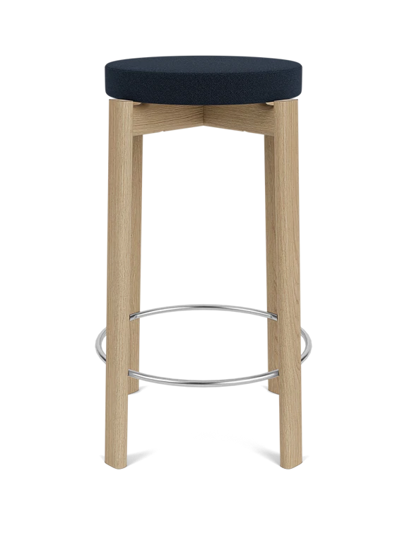 PASSAGE oak wood stool with navy seat