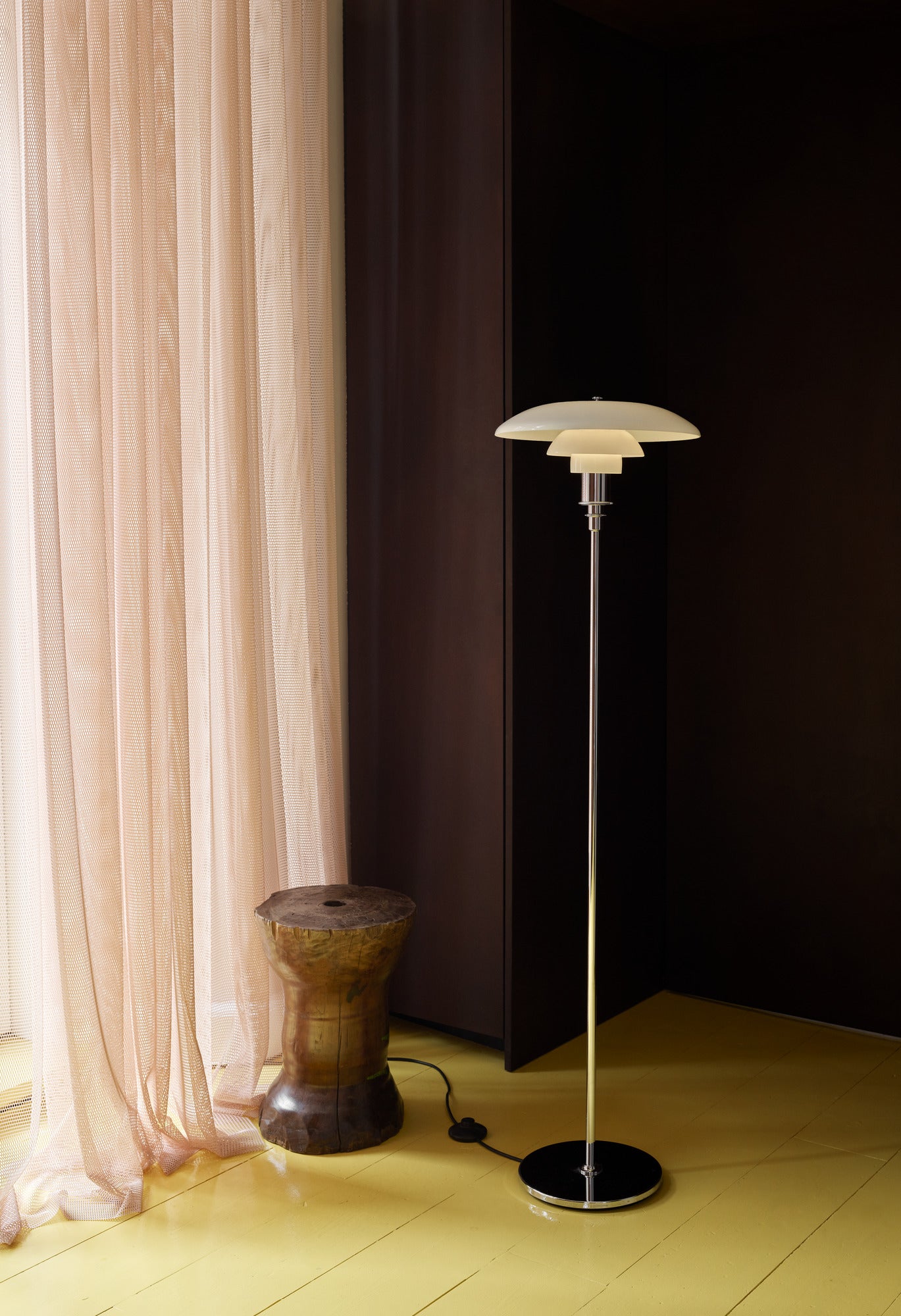 PH 3½-2½ white floor lamp with chrome base