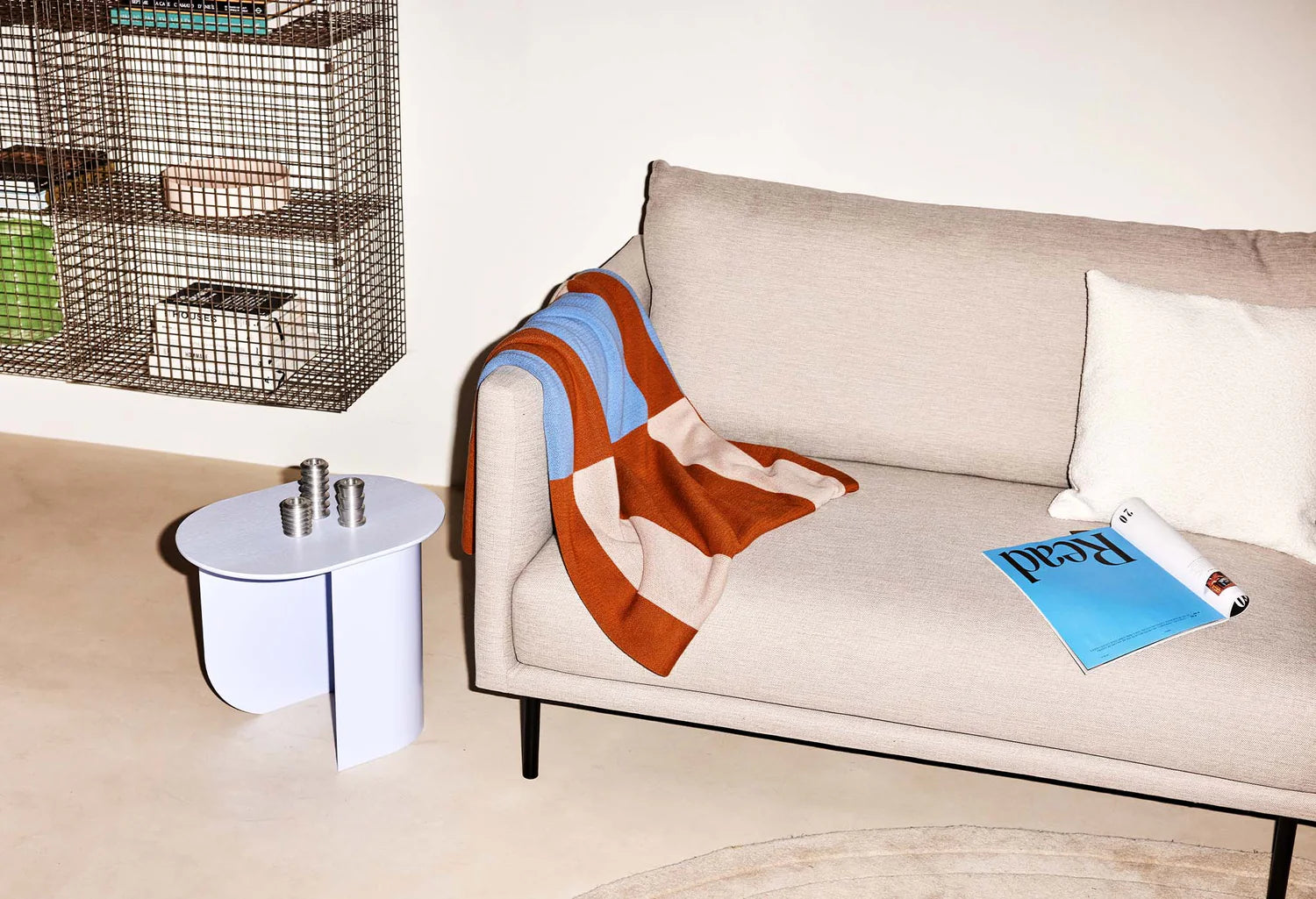 Koc STRIPED niebieski z brązowym i beżowym