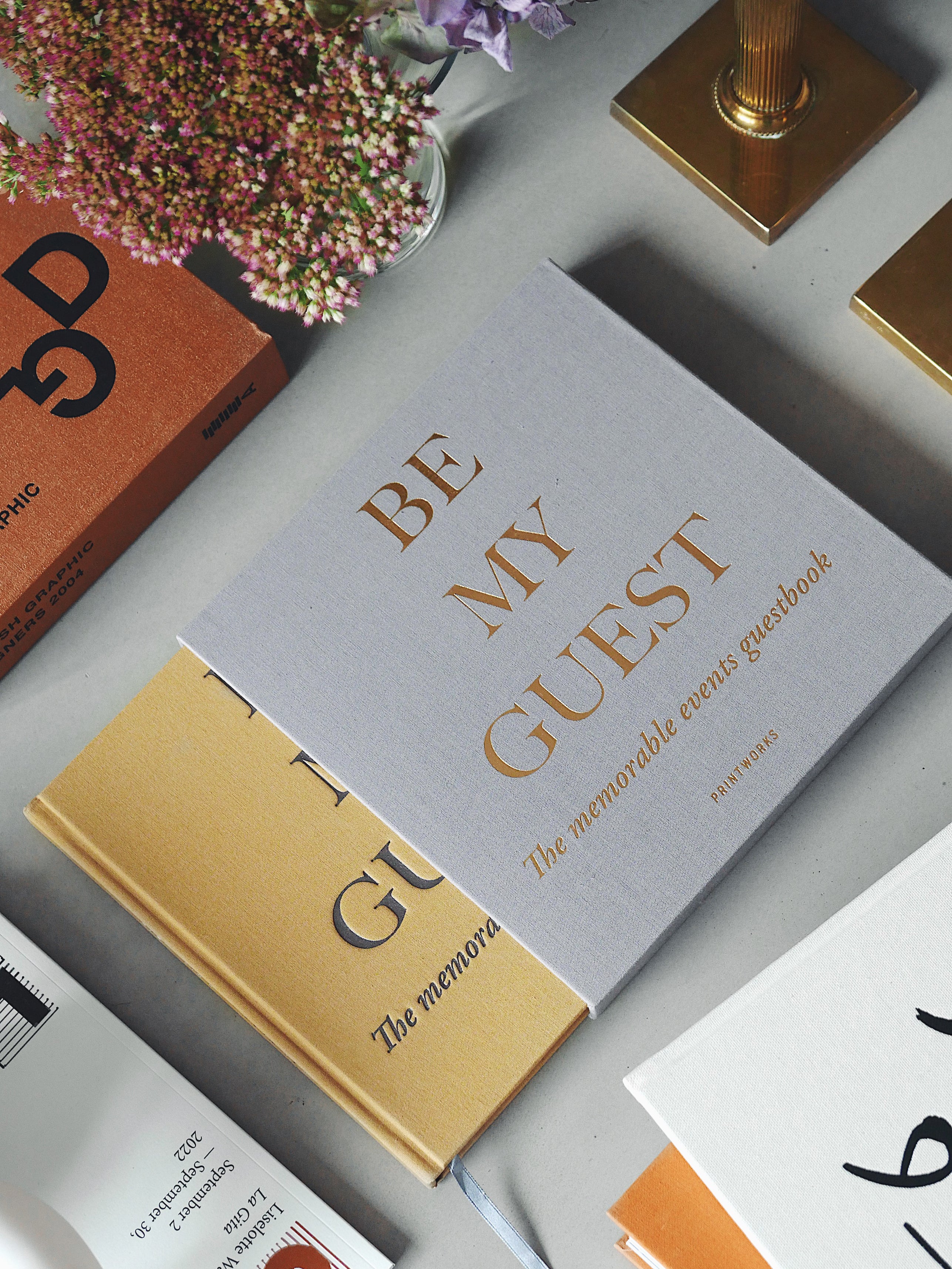 BE MY GUEST Guest Book in Gray with Gold