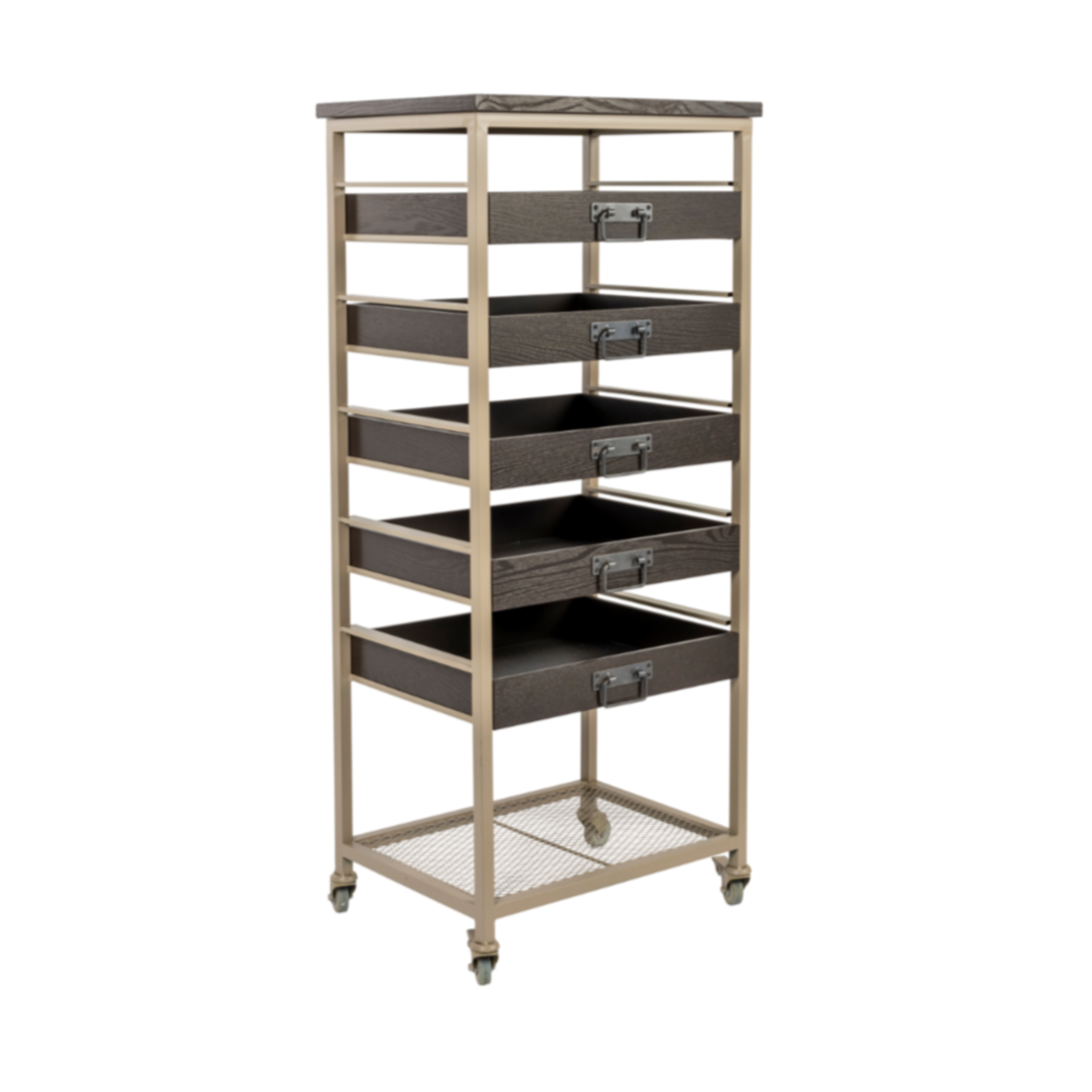 BOTAN gray-beige loft shelf on wheels