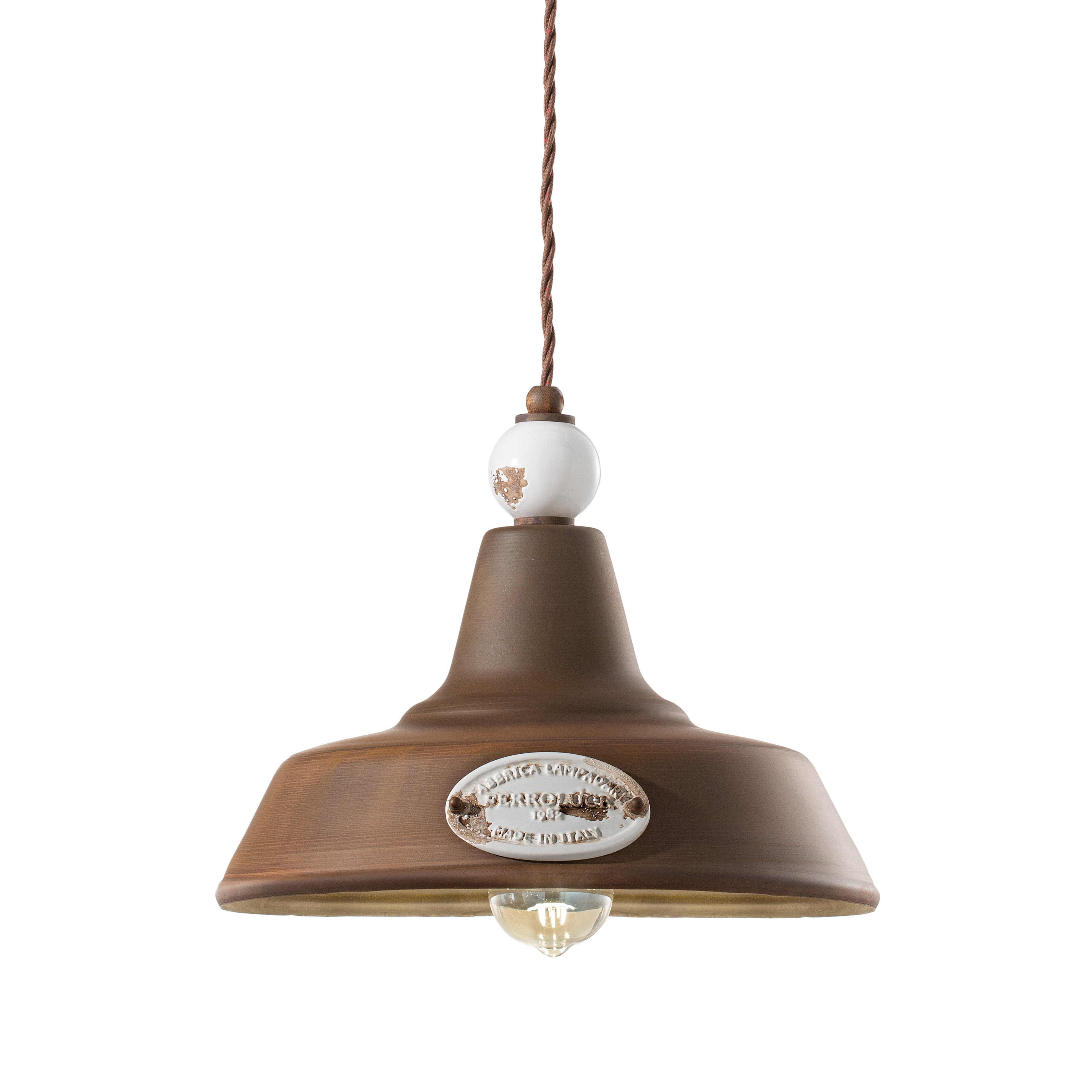 Lampa wisząca ceramiczno-żelazna GRUNGE rdzawy z kremowym efektem Craquelé