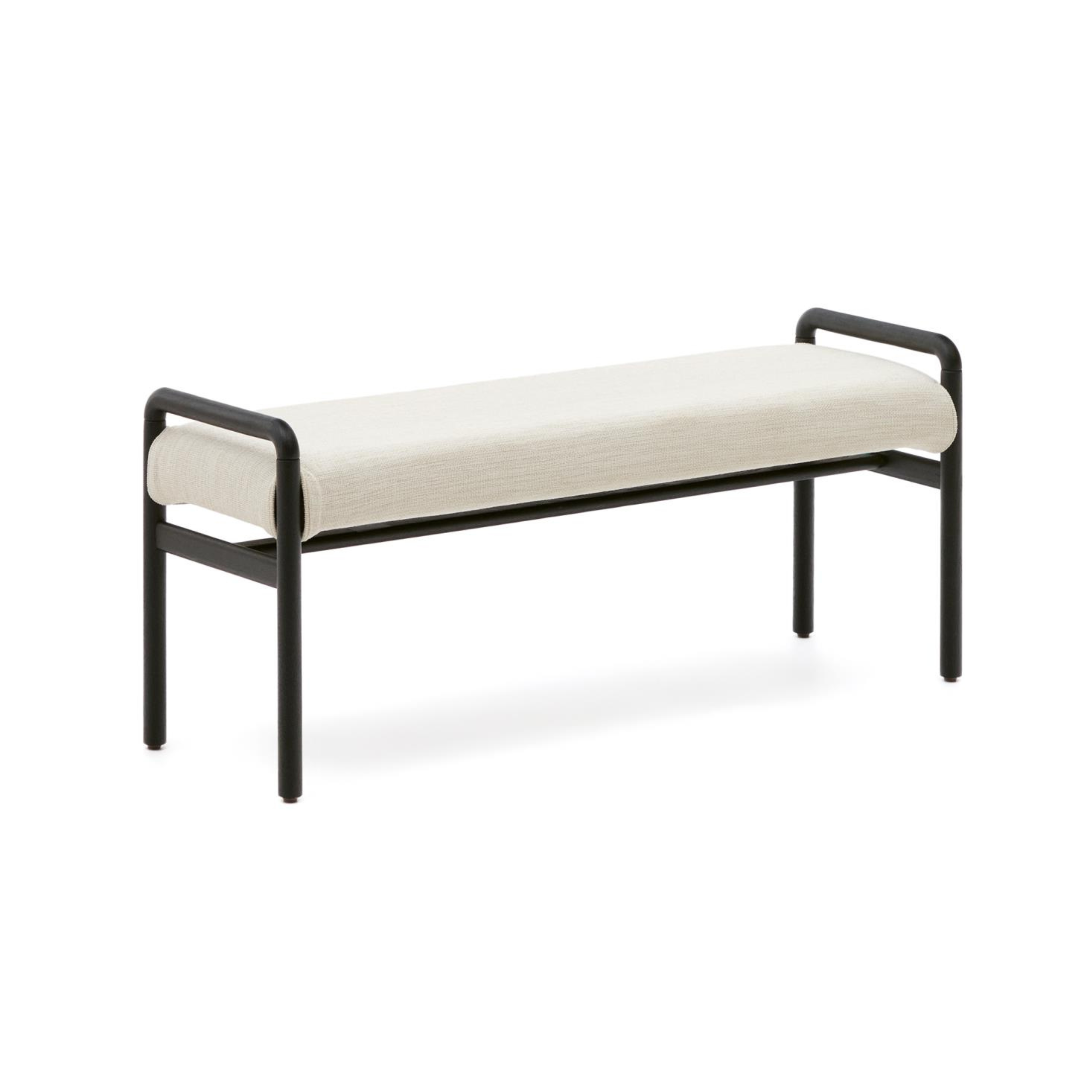 MACARET bench in beige chenille with a black oak base