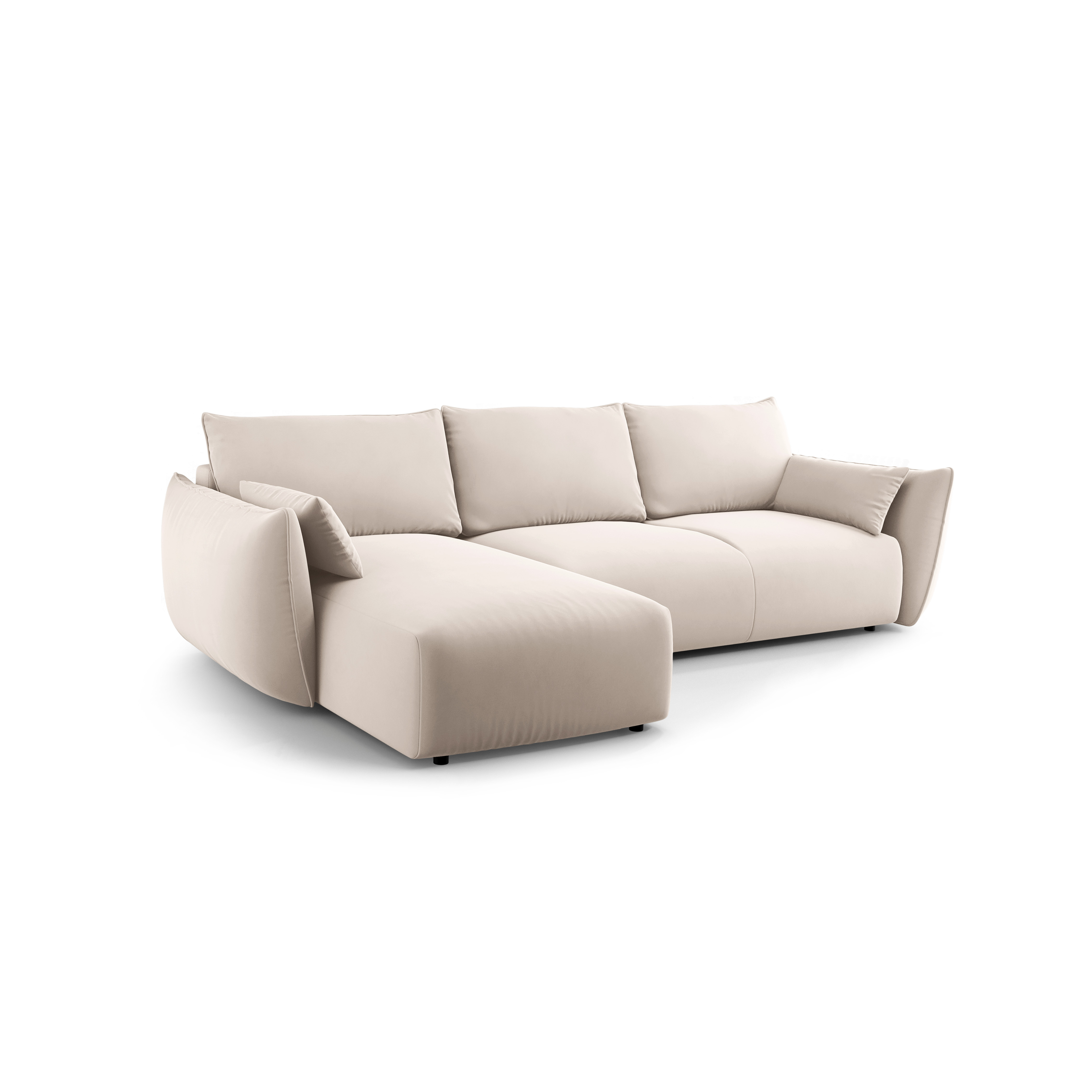 Left-facing velvet corner sofa with sleeping function MATERA beige