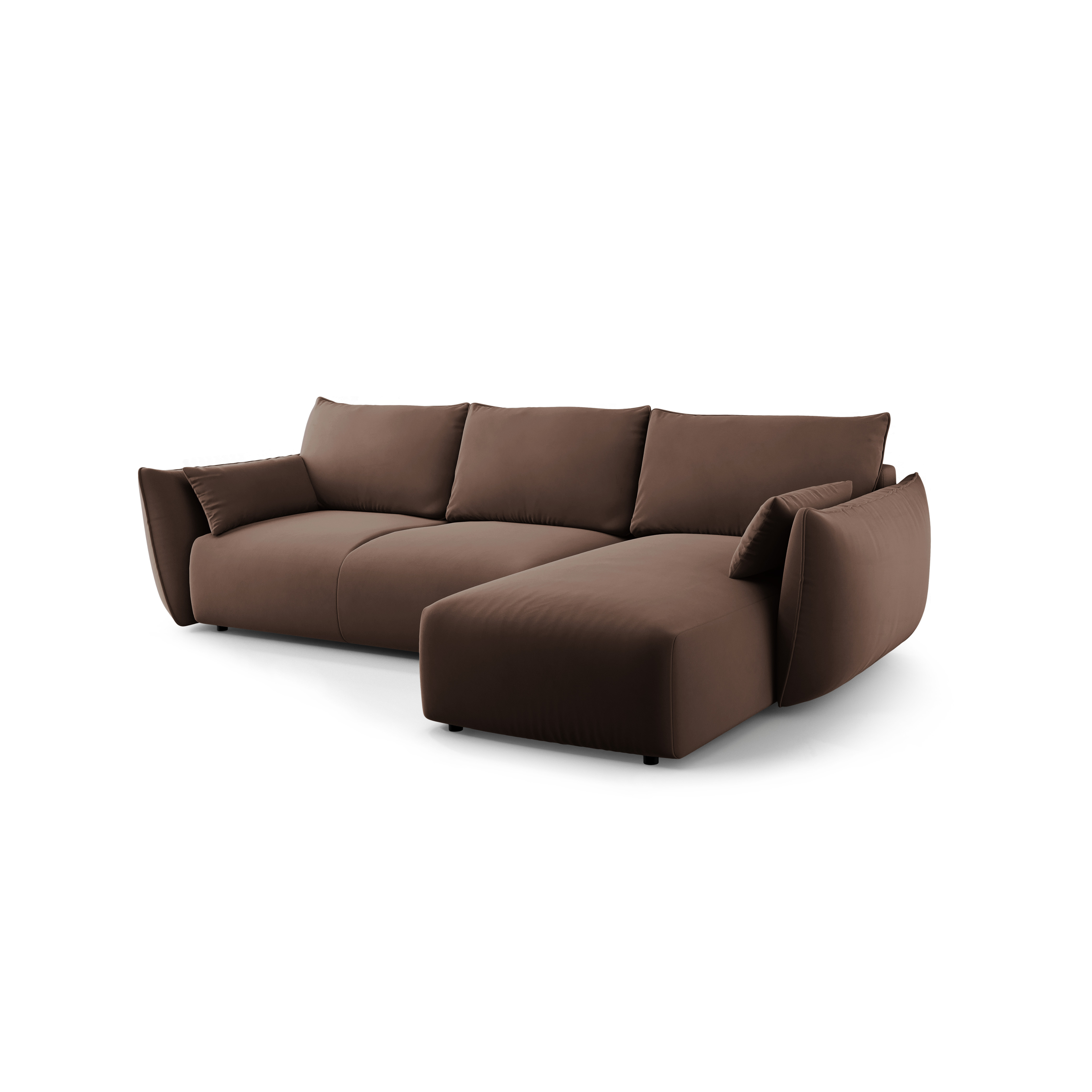 Right-facing velvet corner sofa with sleeping function MATERA chocolate