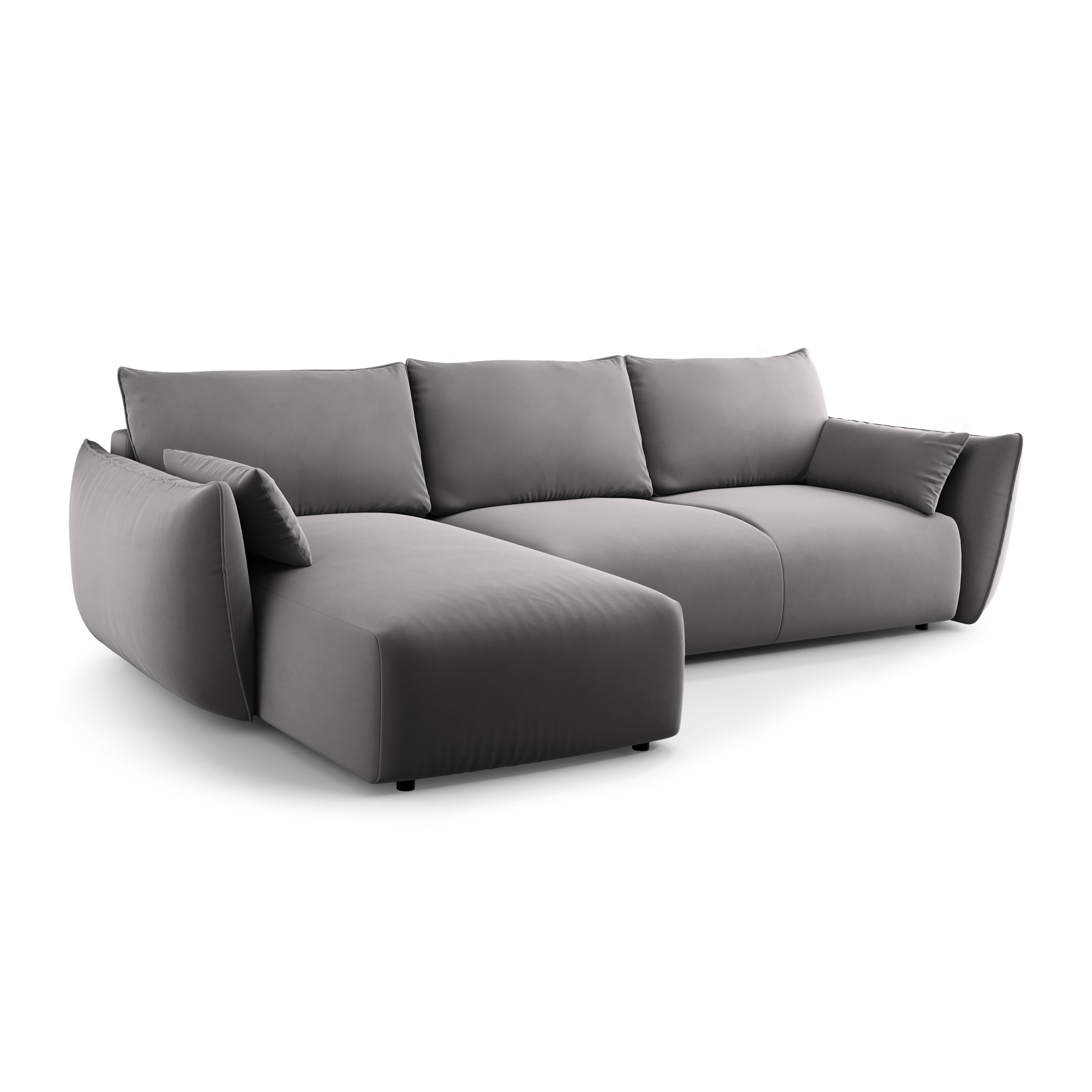 Left-facing velvet corner sofa with sleeping function MATERA gray