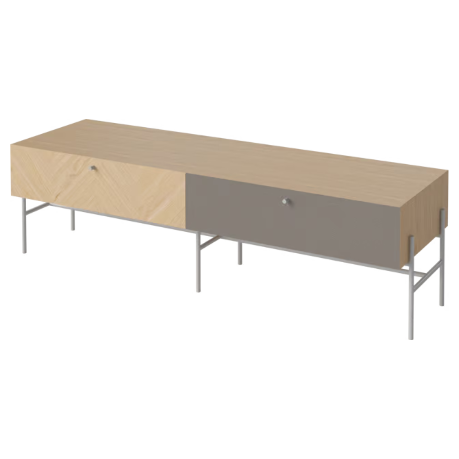 RTV skříň LUXE z běleného dubového dřeva se šedým podstavcem