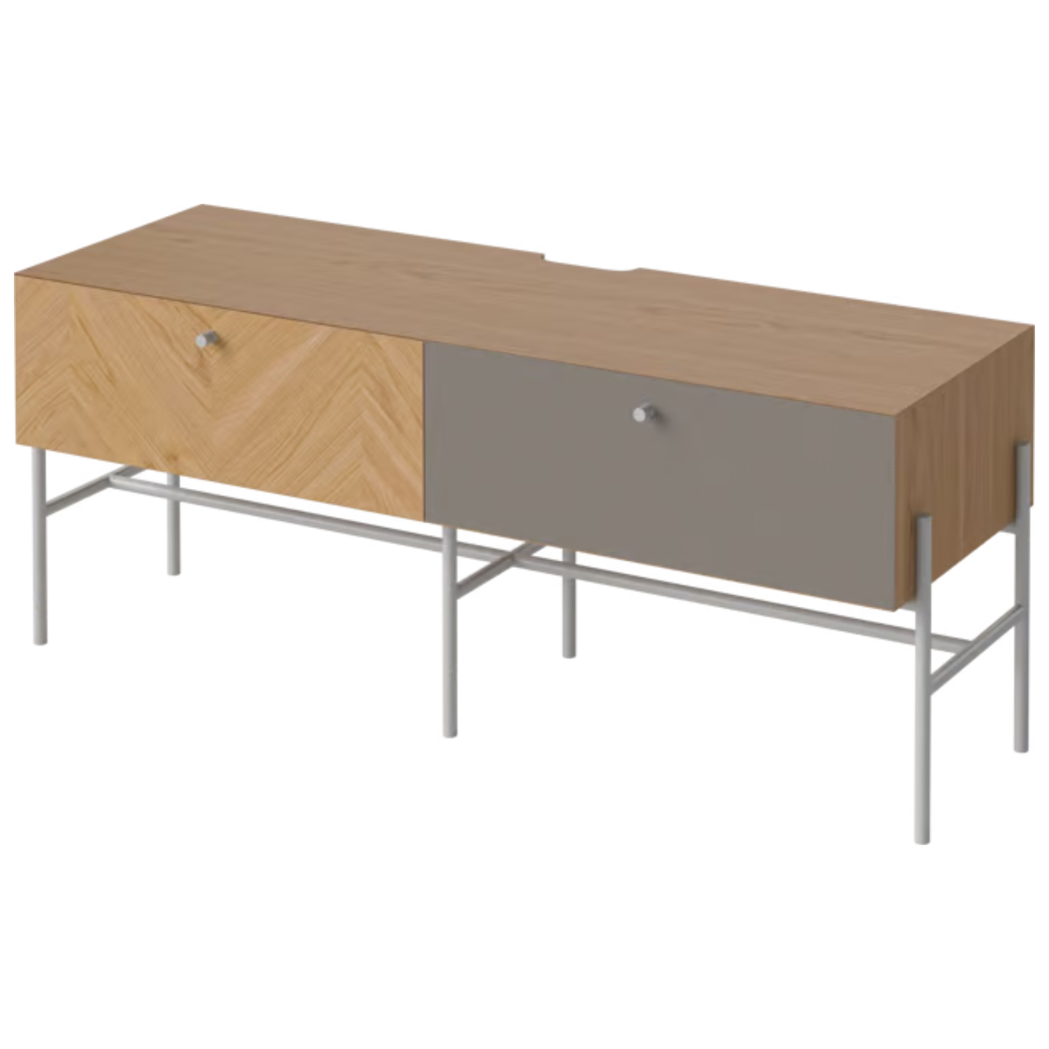 Skříňka s ozvučením LUXE dubové dřevo se šedým podstavcem