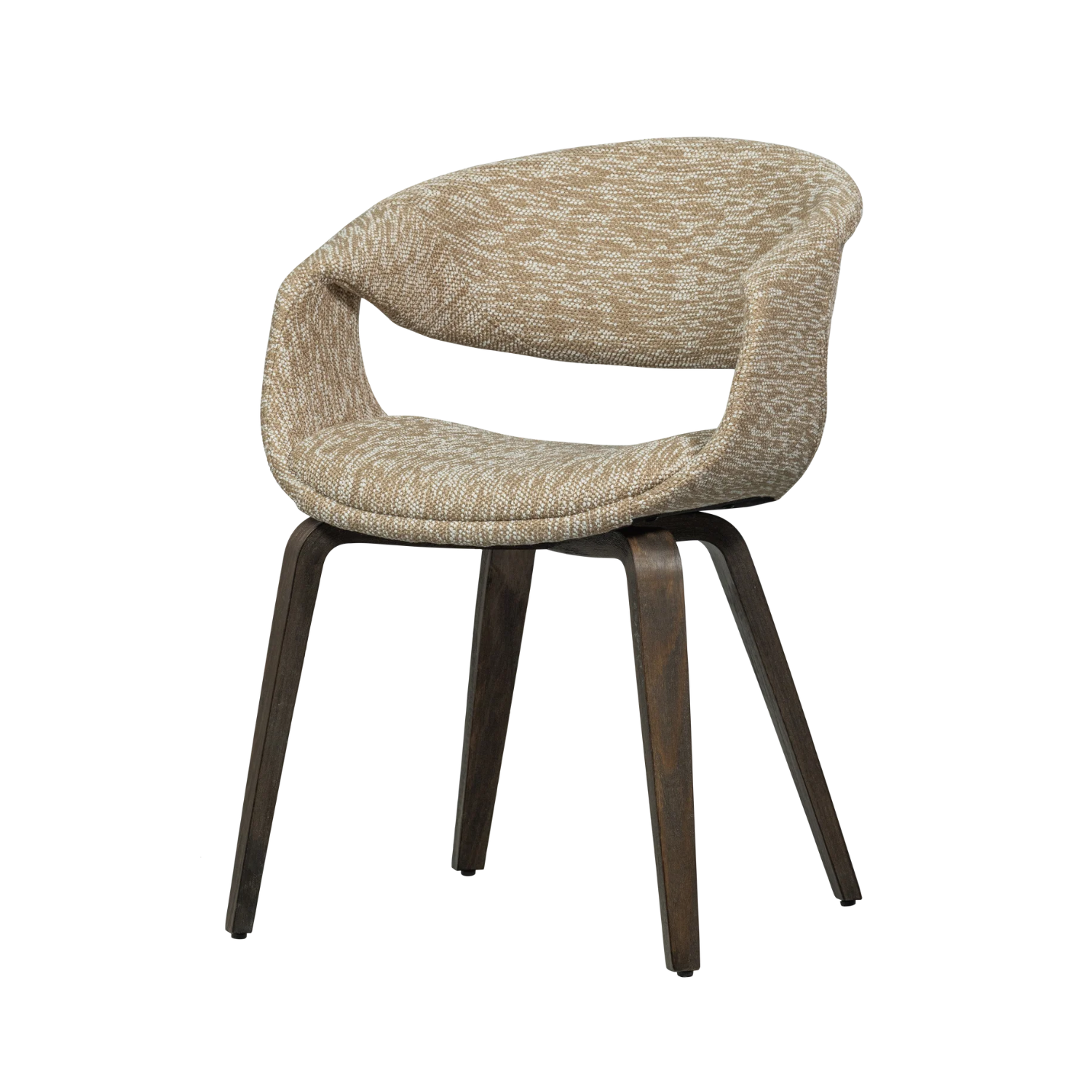YOSSI Armchair in Beige with Brown Wooden Base